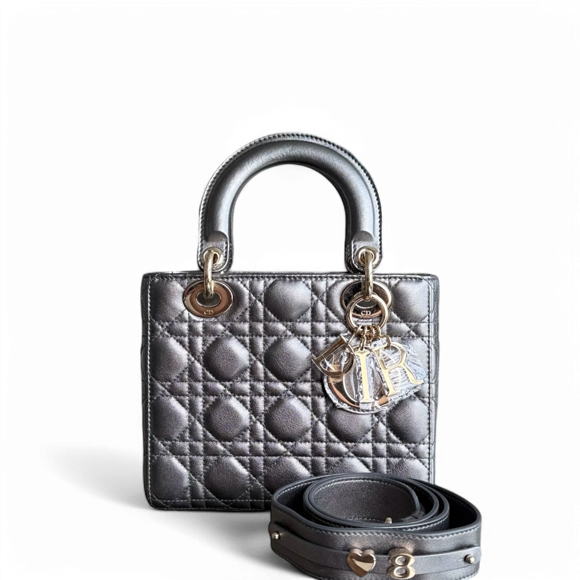Dior Lady Small MyABC - Cannage calfskin Metallic Dark Grey Gunmetal Gold Hardware ABC