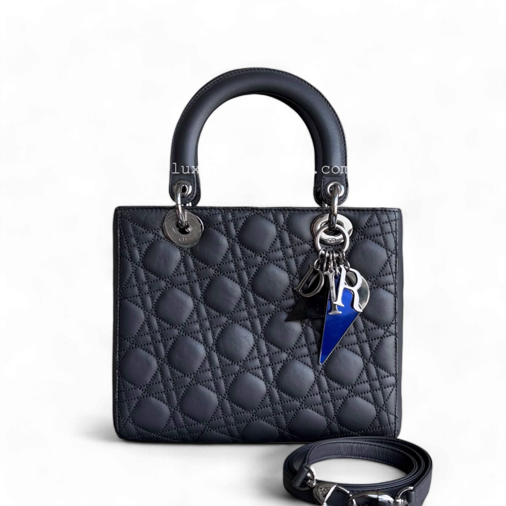 Dior Lady Medium - Limited Edition Black Anselm Reyle Calfskin Black Silver Hardware