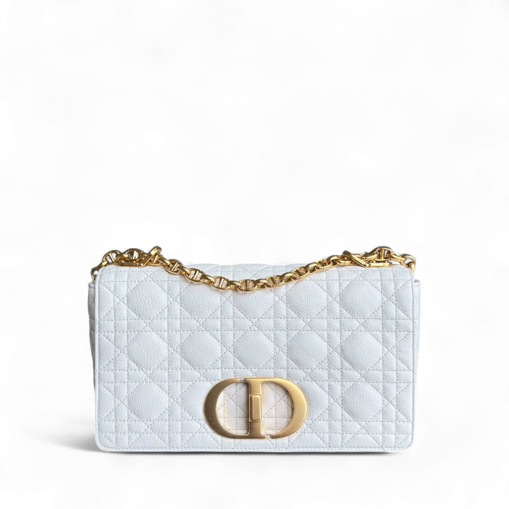 Dior Caro Medium - Cannage Grained Calfskin White Gold Hardware