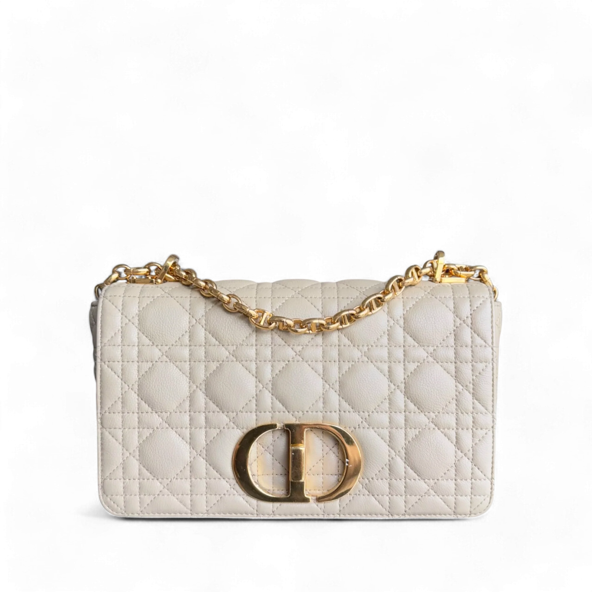 Dior Caro Medium - Cannage Calfskin Beige Gold Hardware