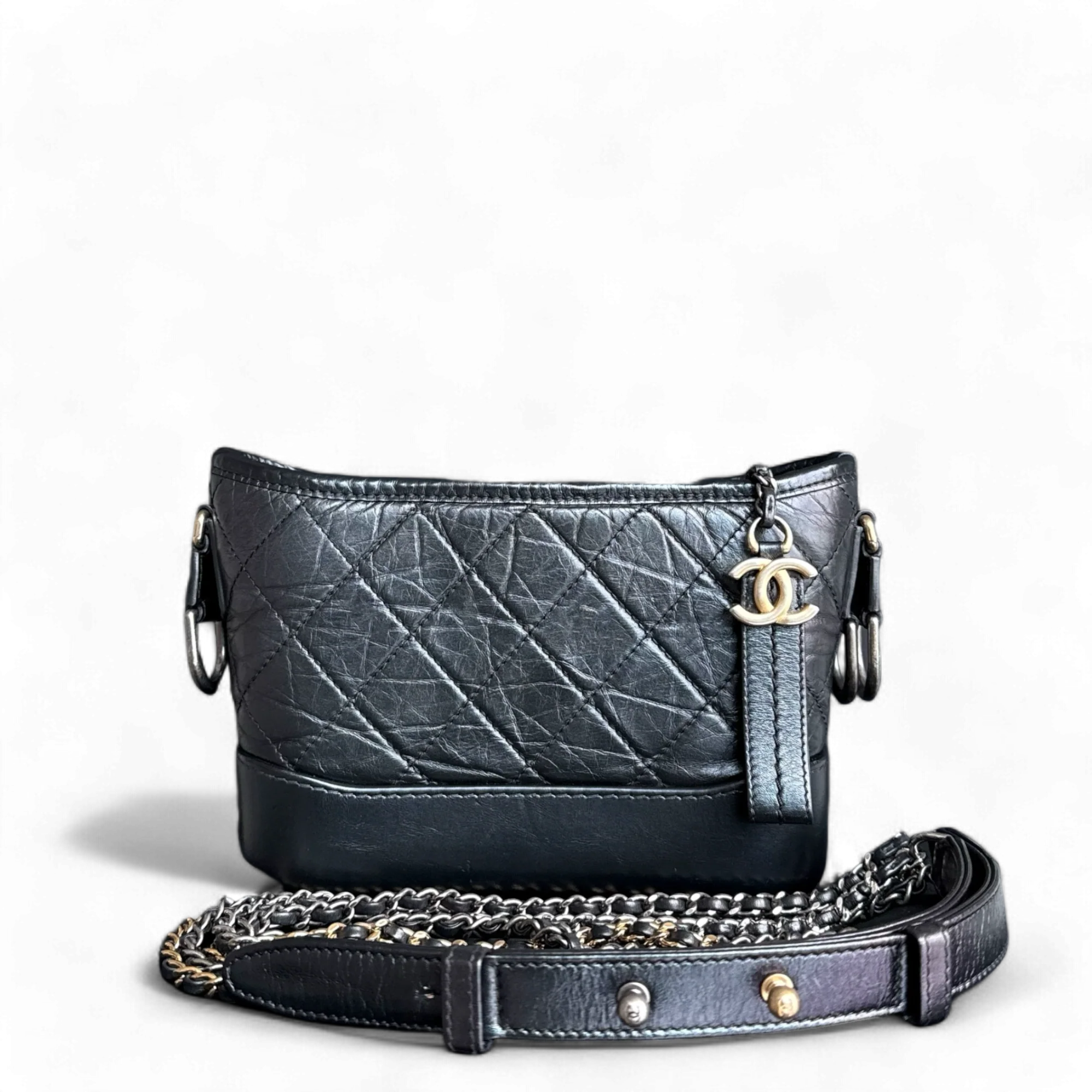 Chanel Gabrielle Small - Quilted Calfskin Black Gold Hardware