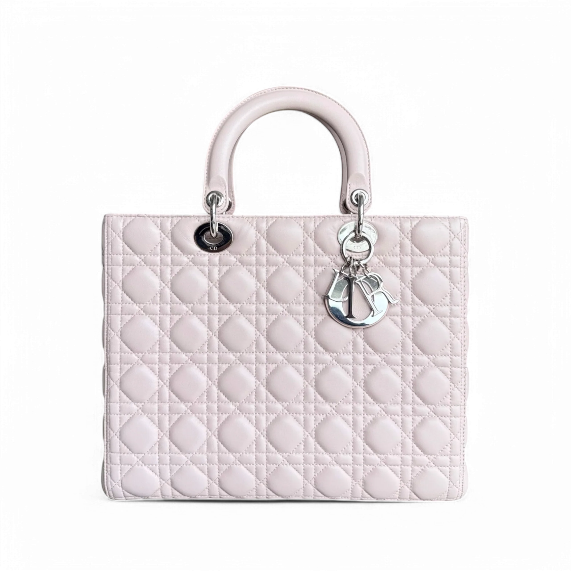 Dior Lady Large - Cannage Lambskin Light Pink Silver Hardware