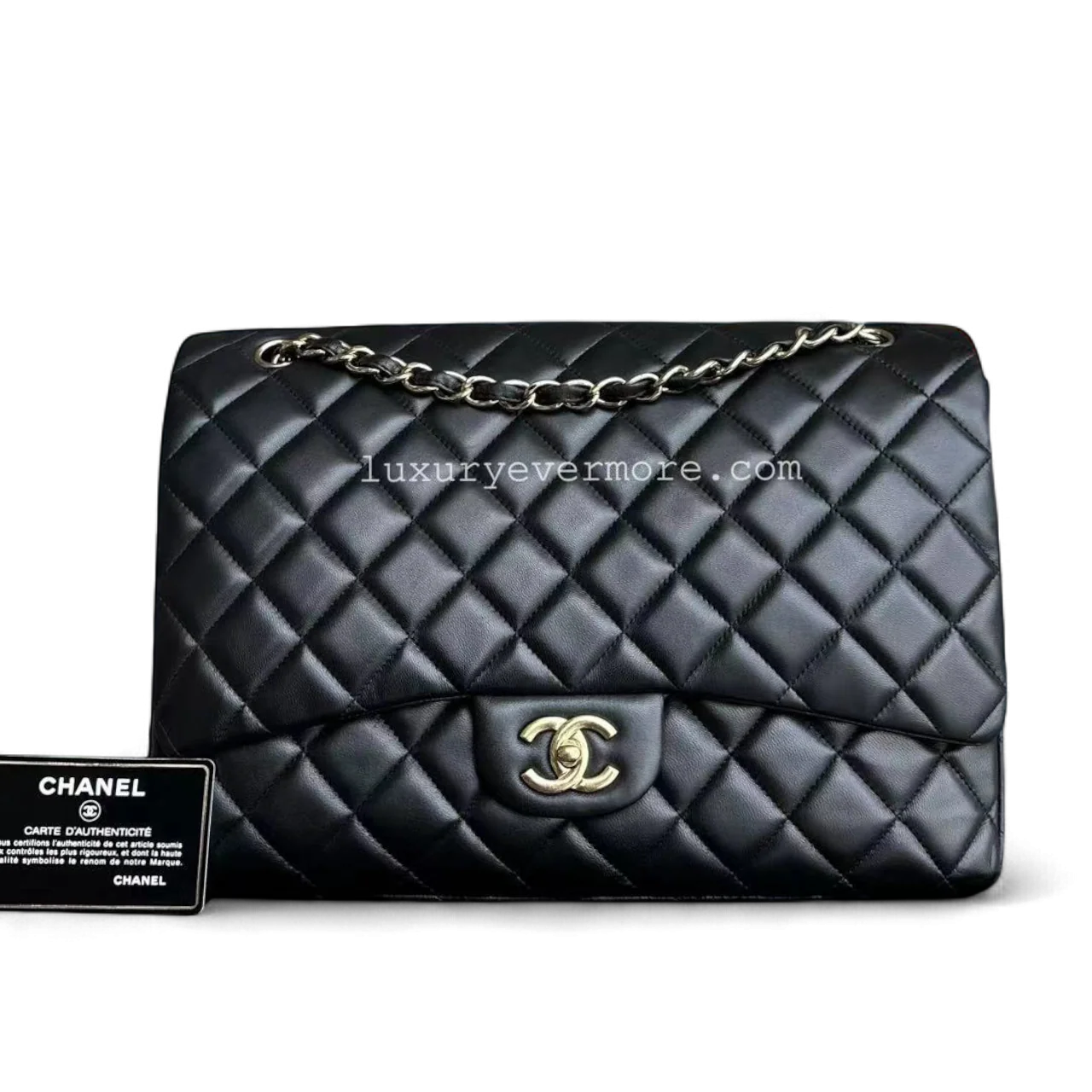 Maxi Classic Flap Single Flap 34CM Quilted Lambskin Black Golden Hardware Series 14