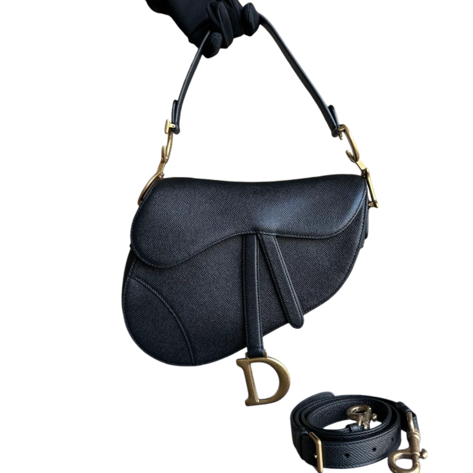 Dior Saddle Medium With Strap - Grained Calfskin Black Gold Hardware