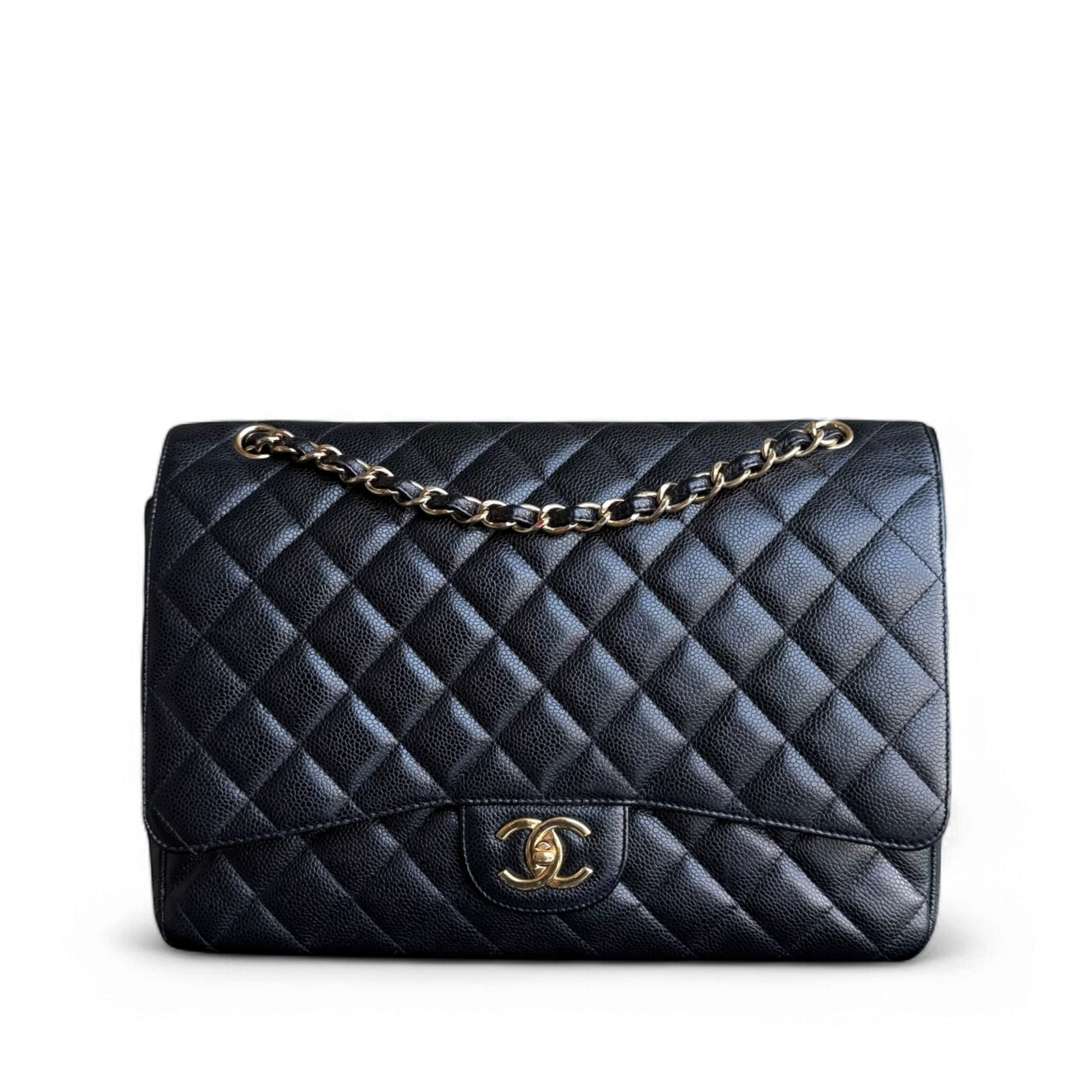 Chanel Classic Flap Maxi - Caviar Double Flap 33CM Quilted Black Gold Hardware Series 15