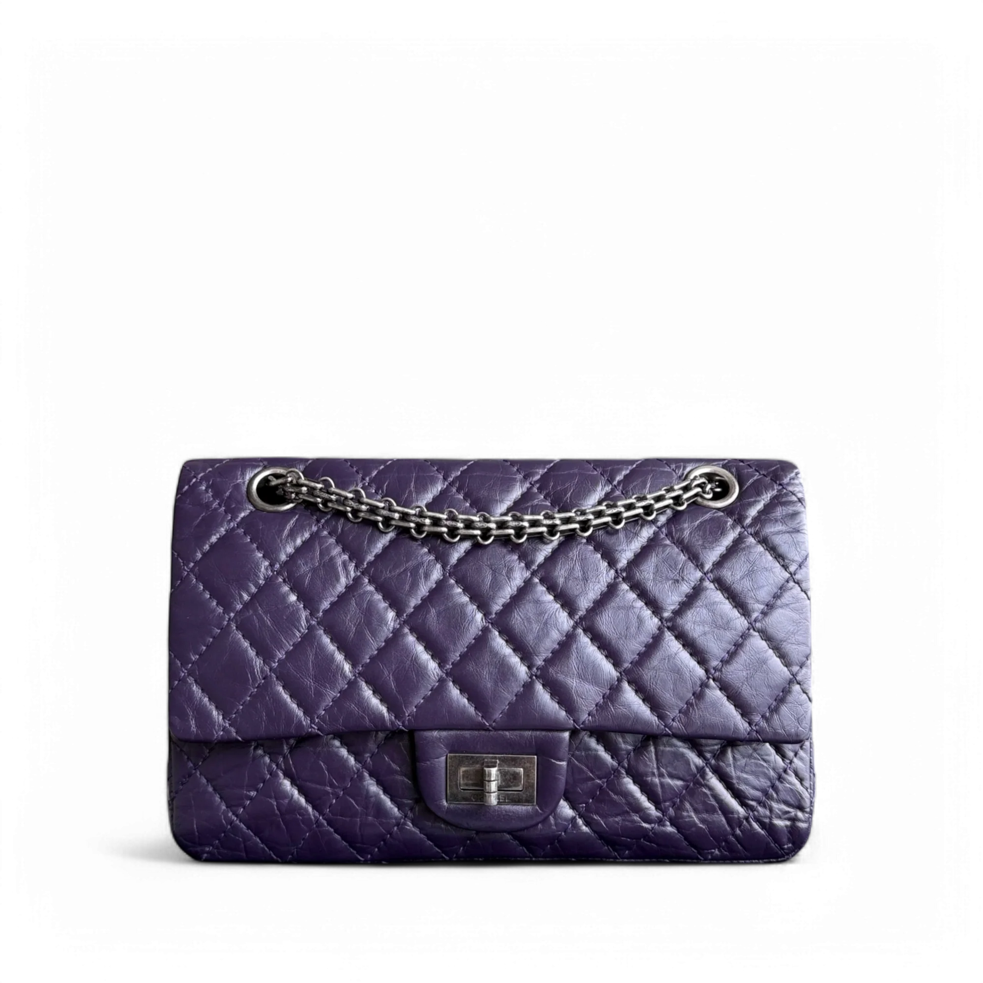 Chanel 2.55 Reissue 225 - Quilted Aged Calfskin Dark Violet Purple Aged Silver Hardware Series 17