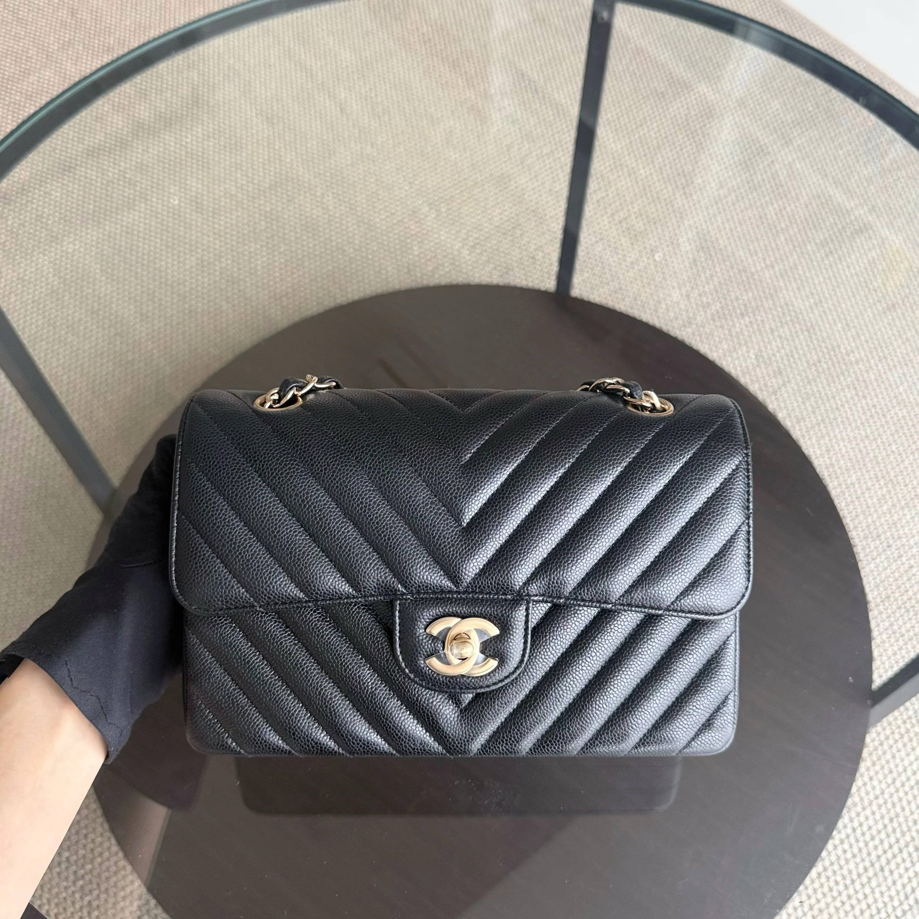 Chanel Classic Flap Small - Caviar 23CM Chevron Black Gold Hardware Series 30
