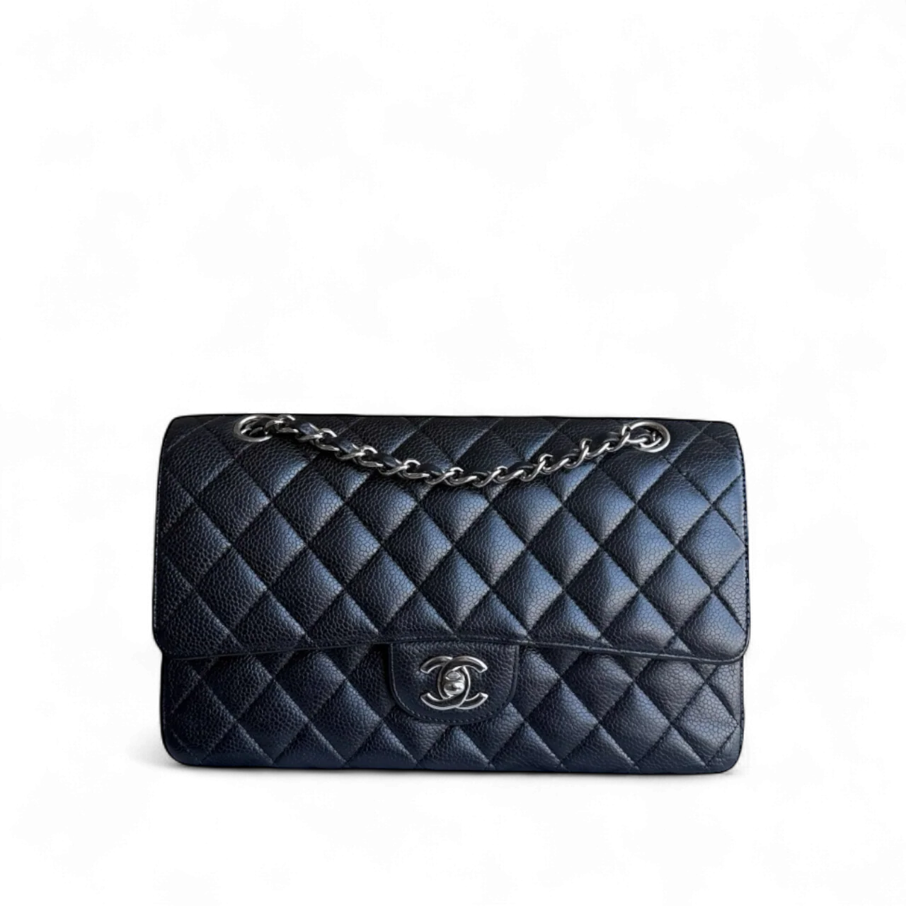 Chanel Classic Flap Medium - Caviar 25CM Quilted Grained Calfskin Black Silver Hardware Series 13