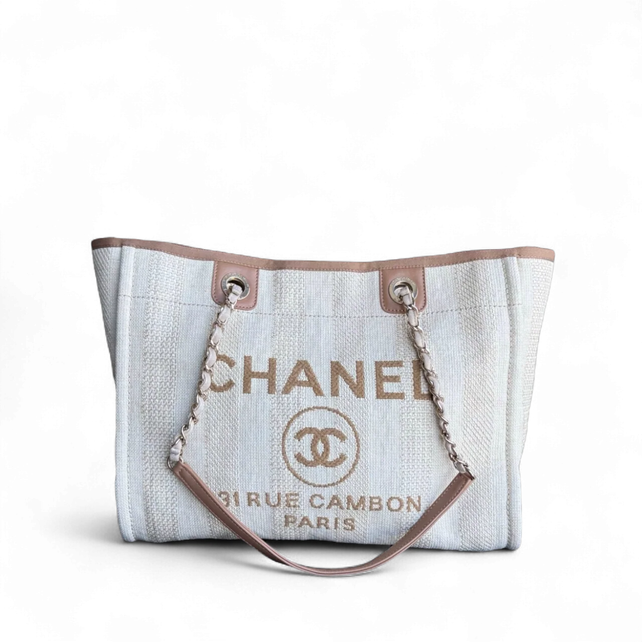 Chanel Deauville Small - Tote Yellow Canvas Silver Hardware 29