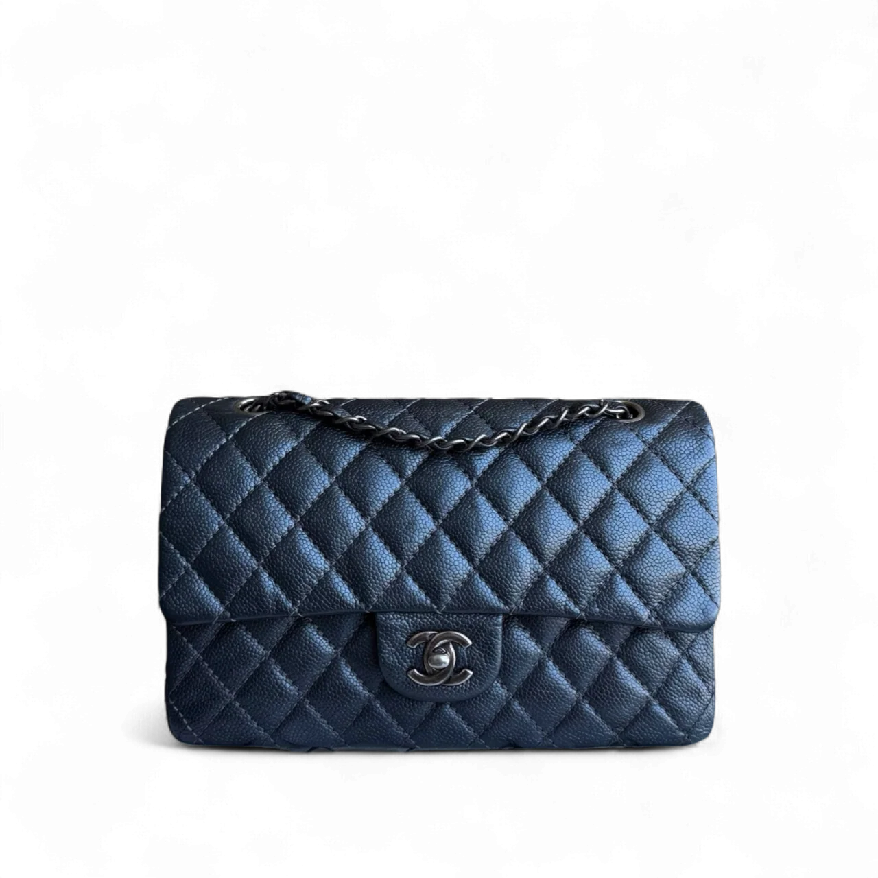 Chanel Classic Flap Medium - Caviar 25CM Quilted Grained Calfskin Dark Gray Silver Hardware Series 20