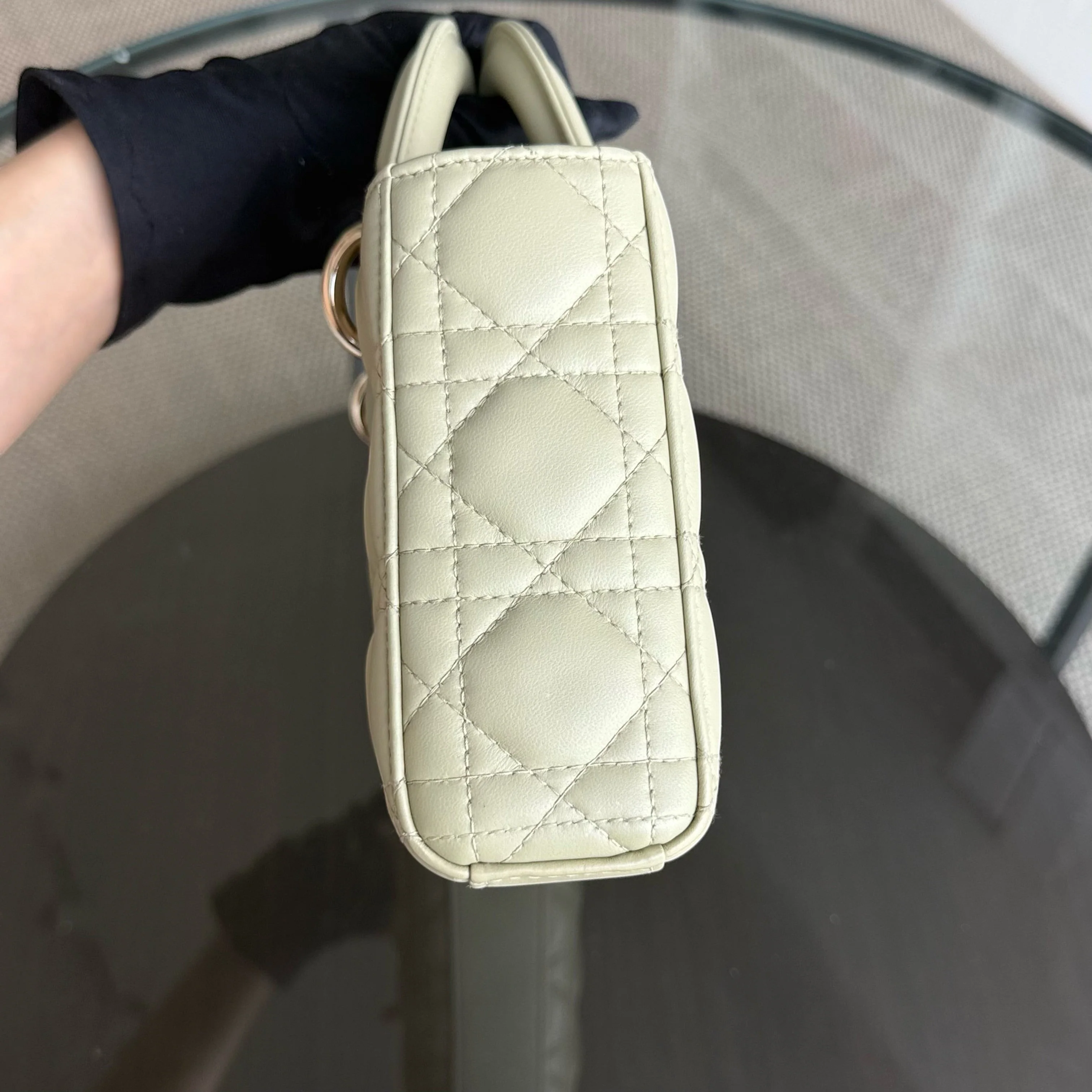 Dior D-Joy Medium - Cannage Lambskin Light Lime Beige Gold Hardware