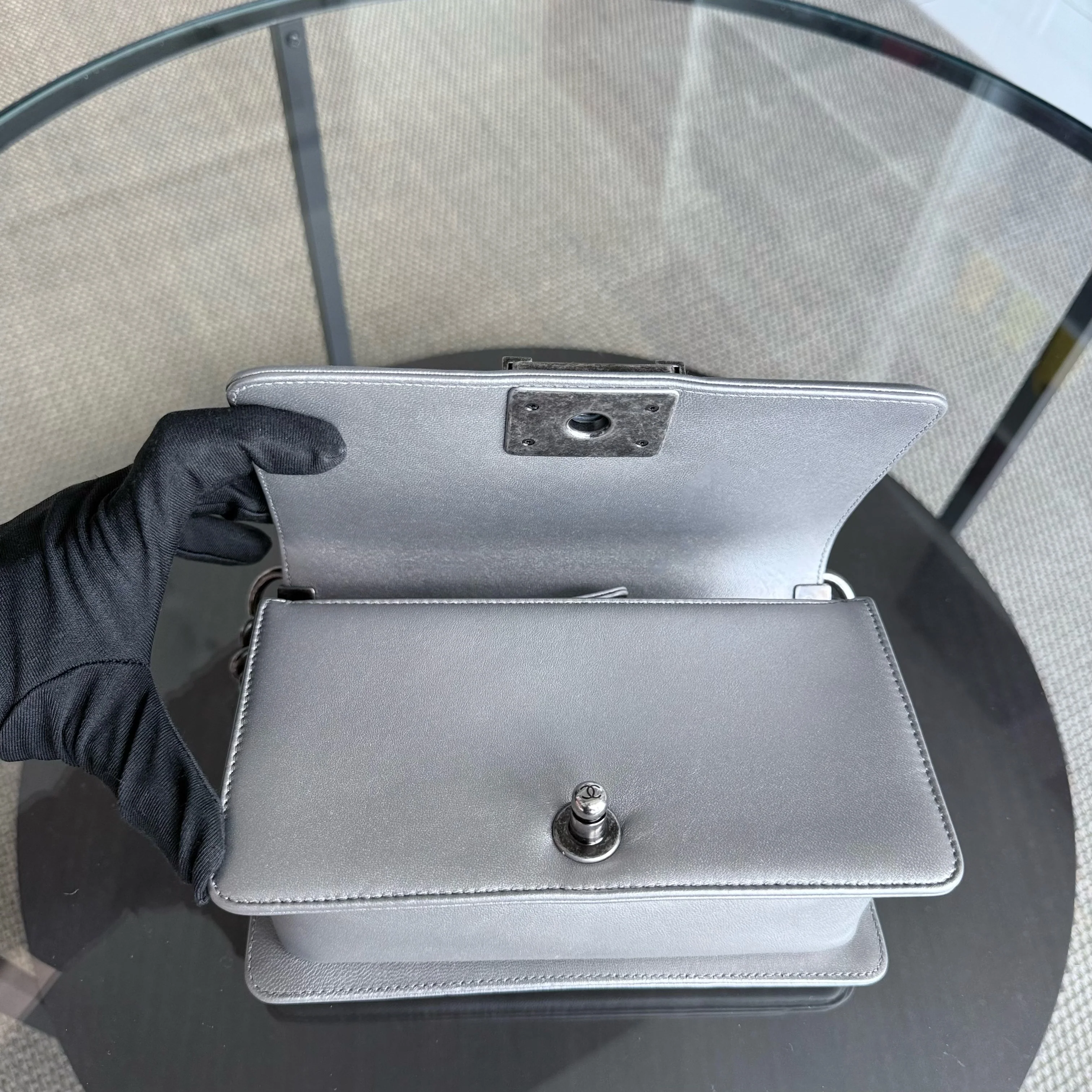 Chanel Boy Small - Stingray Gray Grey Ruthenium Silver Hardware Series 20