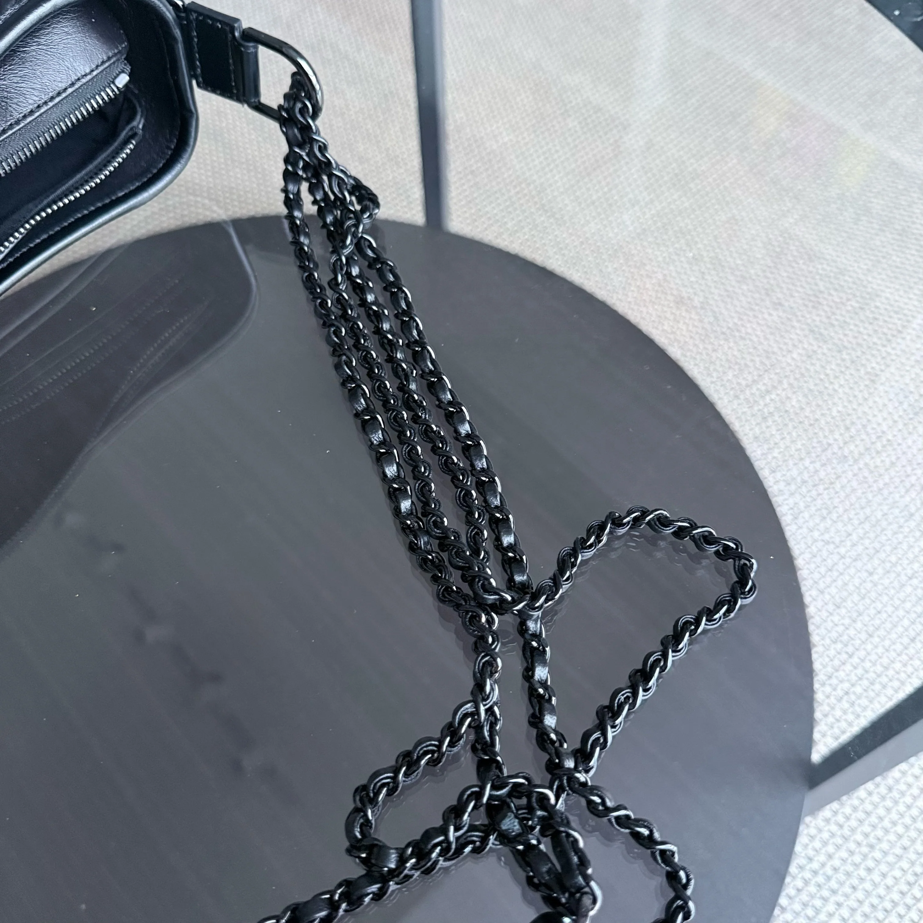 Chanel Gabrielle Medium - Quilted Aged Calfskin Black All Black Hardware Series 29