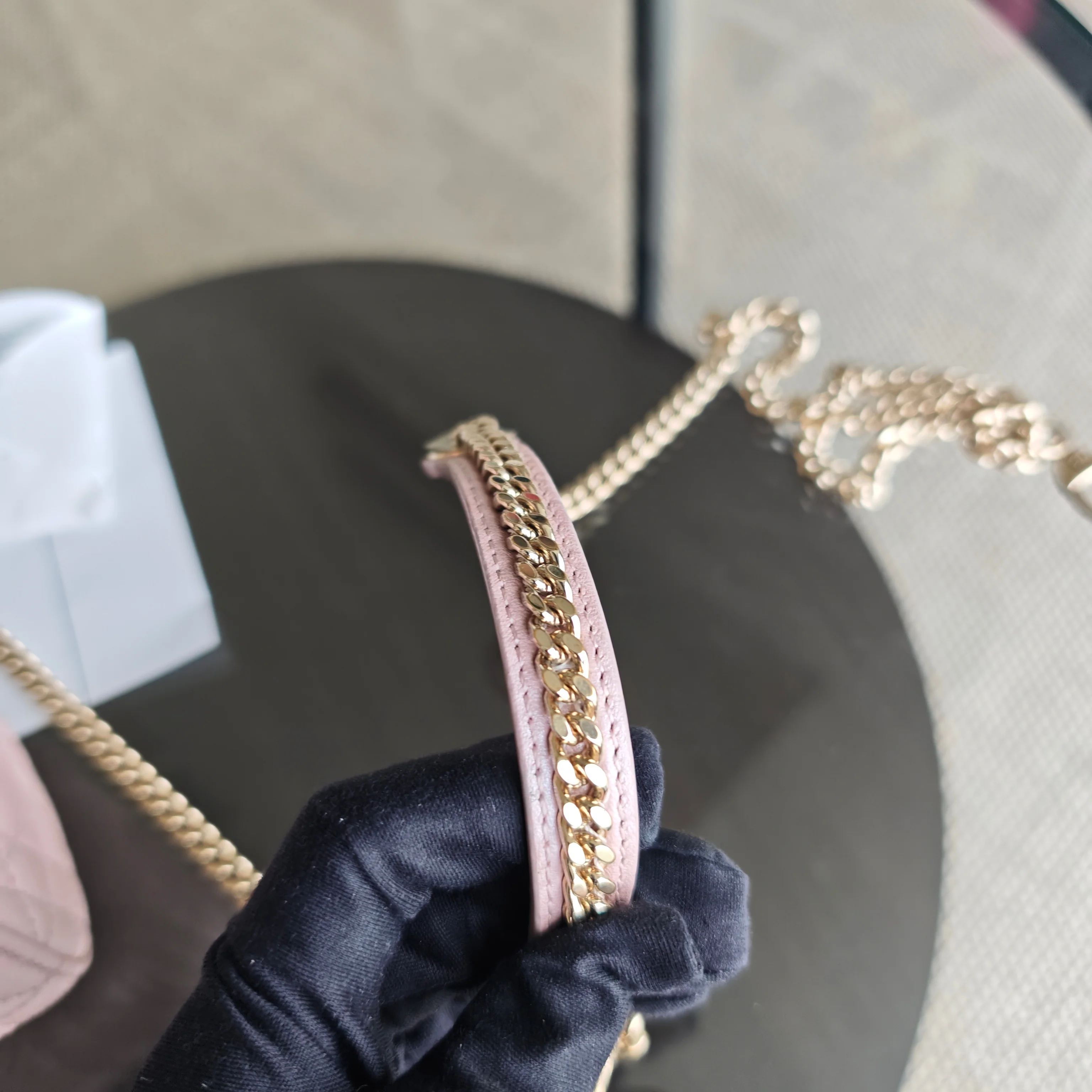 Dior Lady Mini - Cannage Lambskin Light Pink Gold Hardware Chain Strap