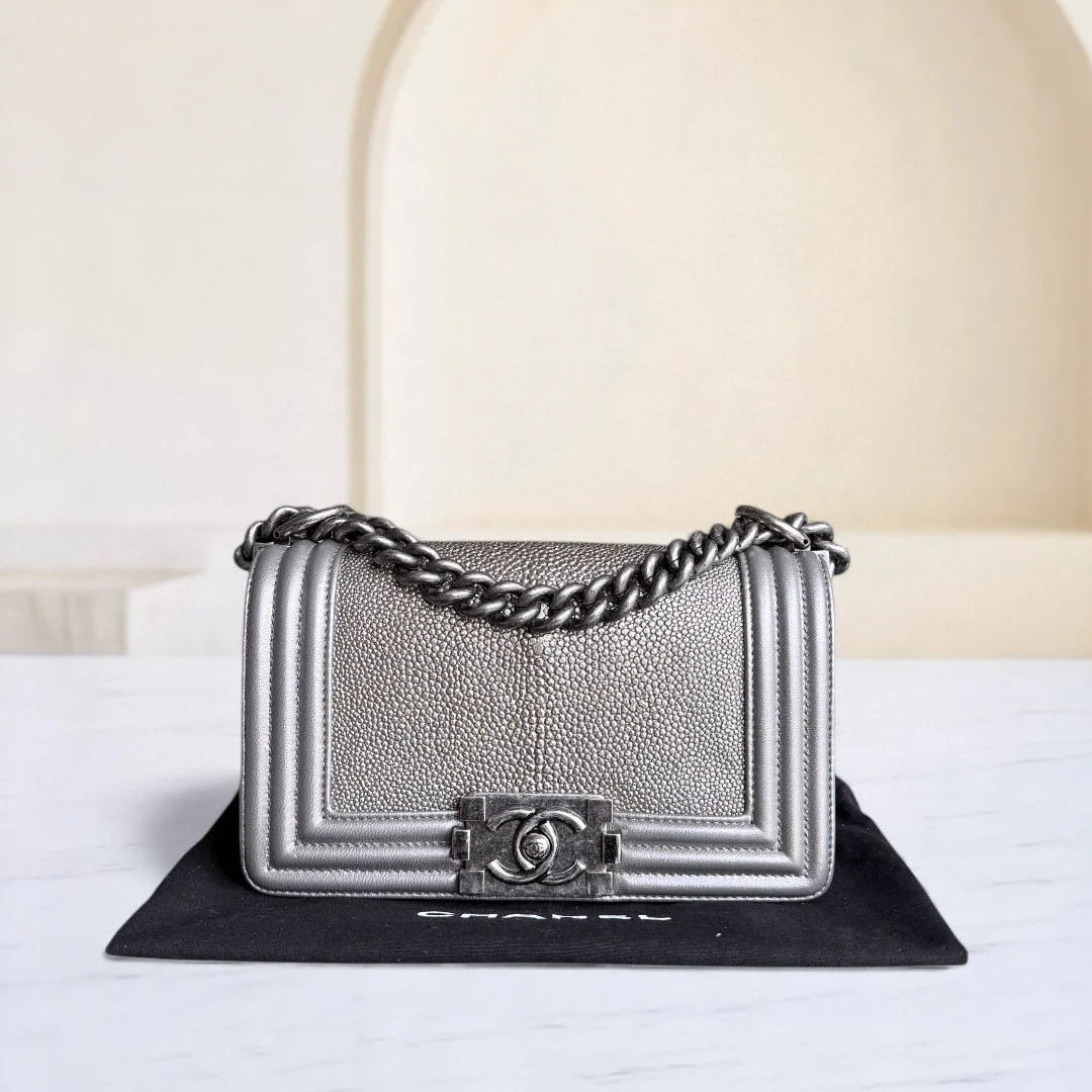 Chanel Boy Small - Stingray Gray Grey Ruthenium Silver Hardware Series 20