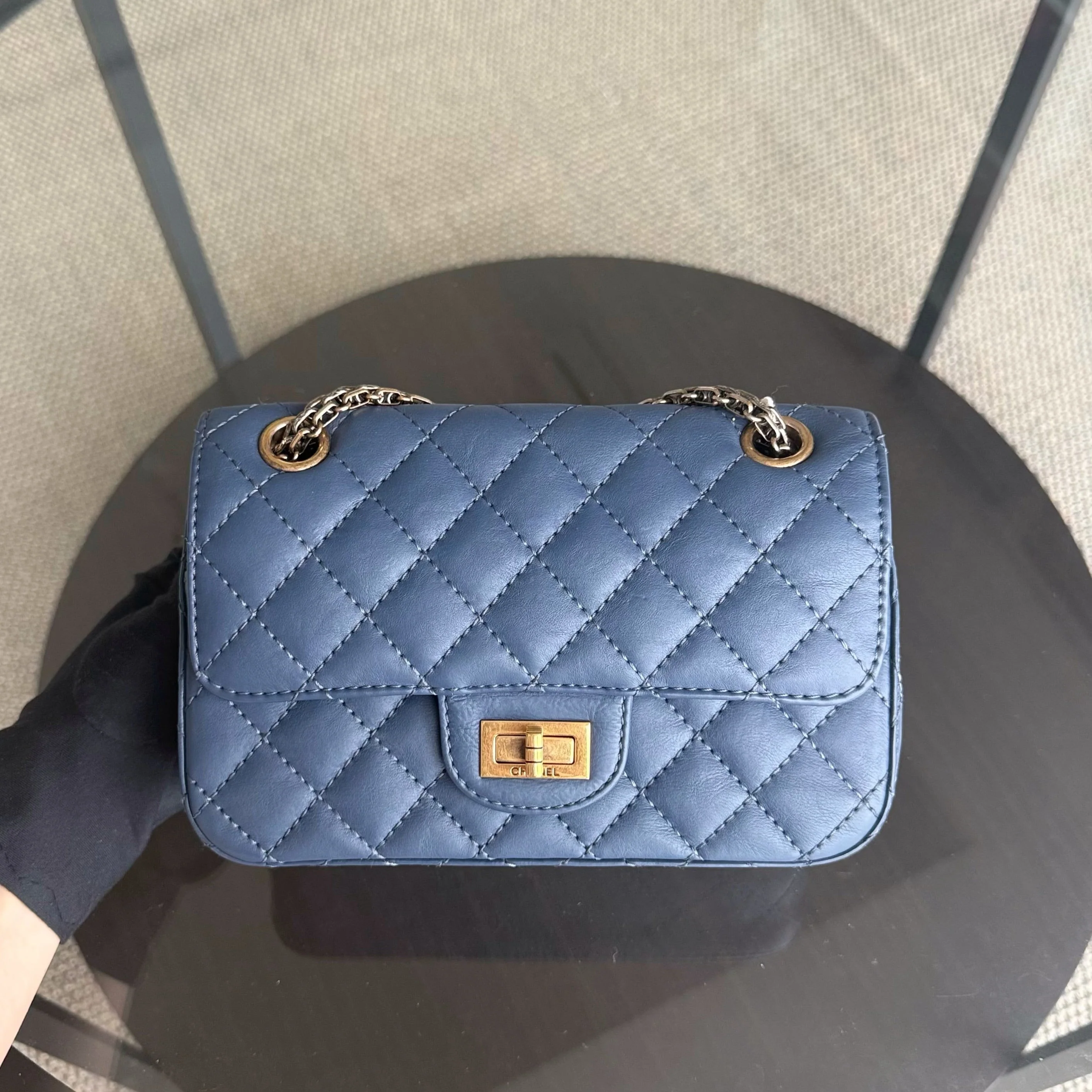 Chanel 2.55 Reissue Mini - 20CM Quilted Caviar Aged Grained Calfskin Blue Gold Hardware Series 23