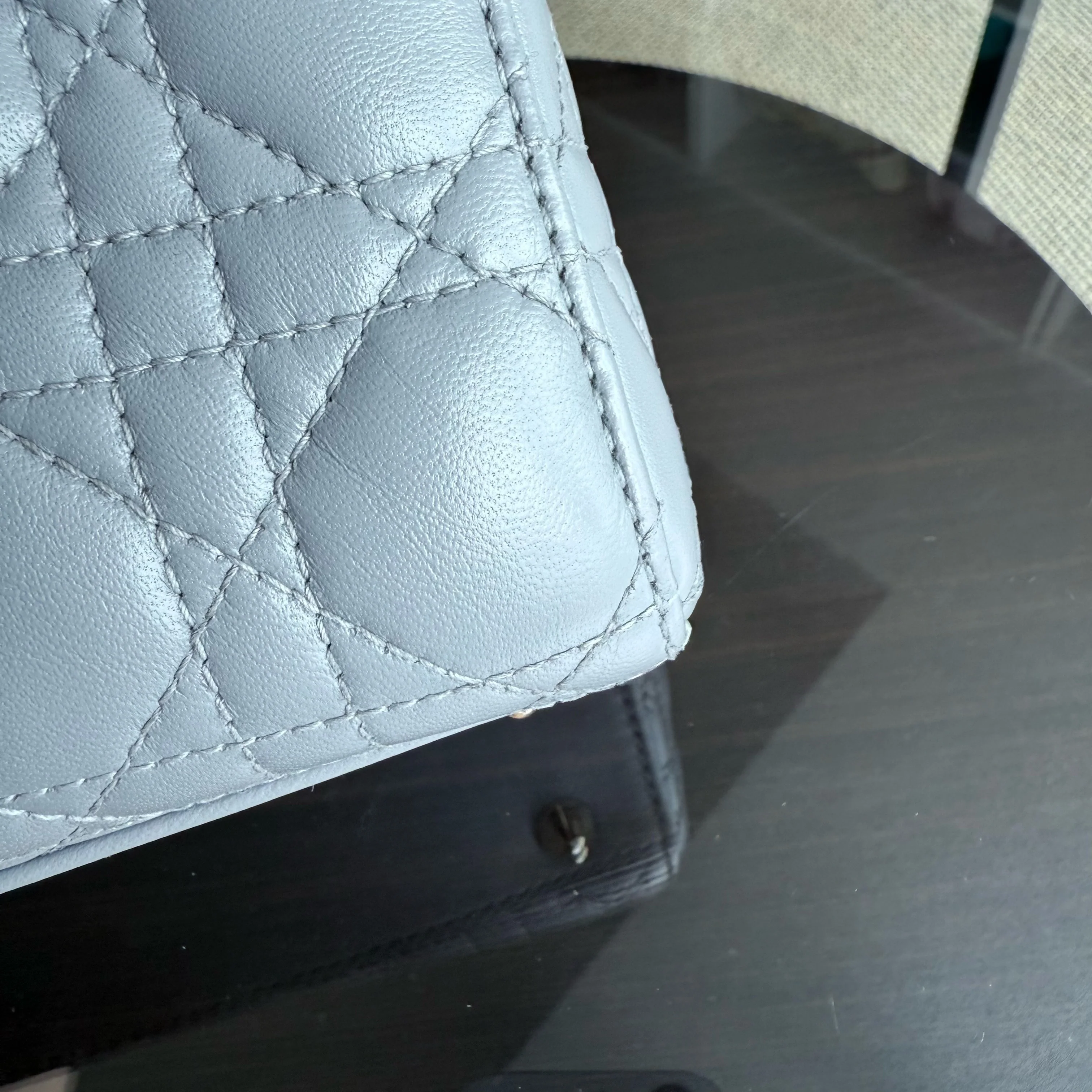 Dior Lady Small - Cannage Lambskin Light Grey Gray Gold Hardware