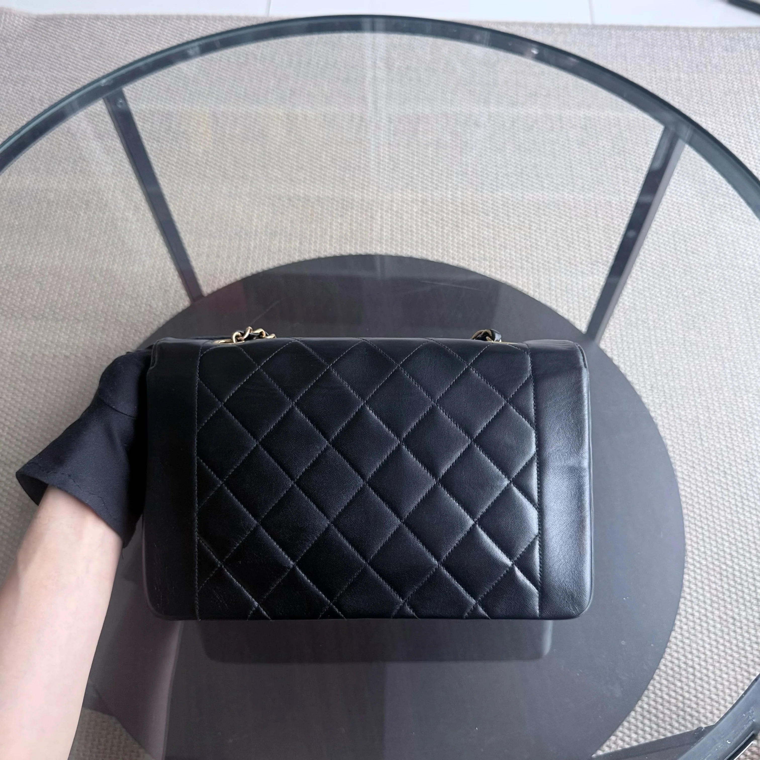 Chanel Diana Medium Vintage - Quilted Lambskin Black Gold Hardware Series 2