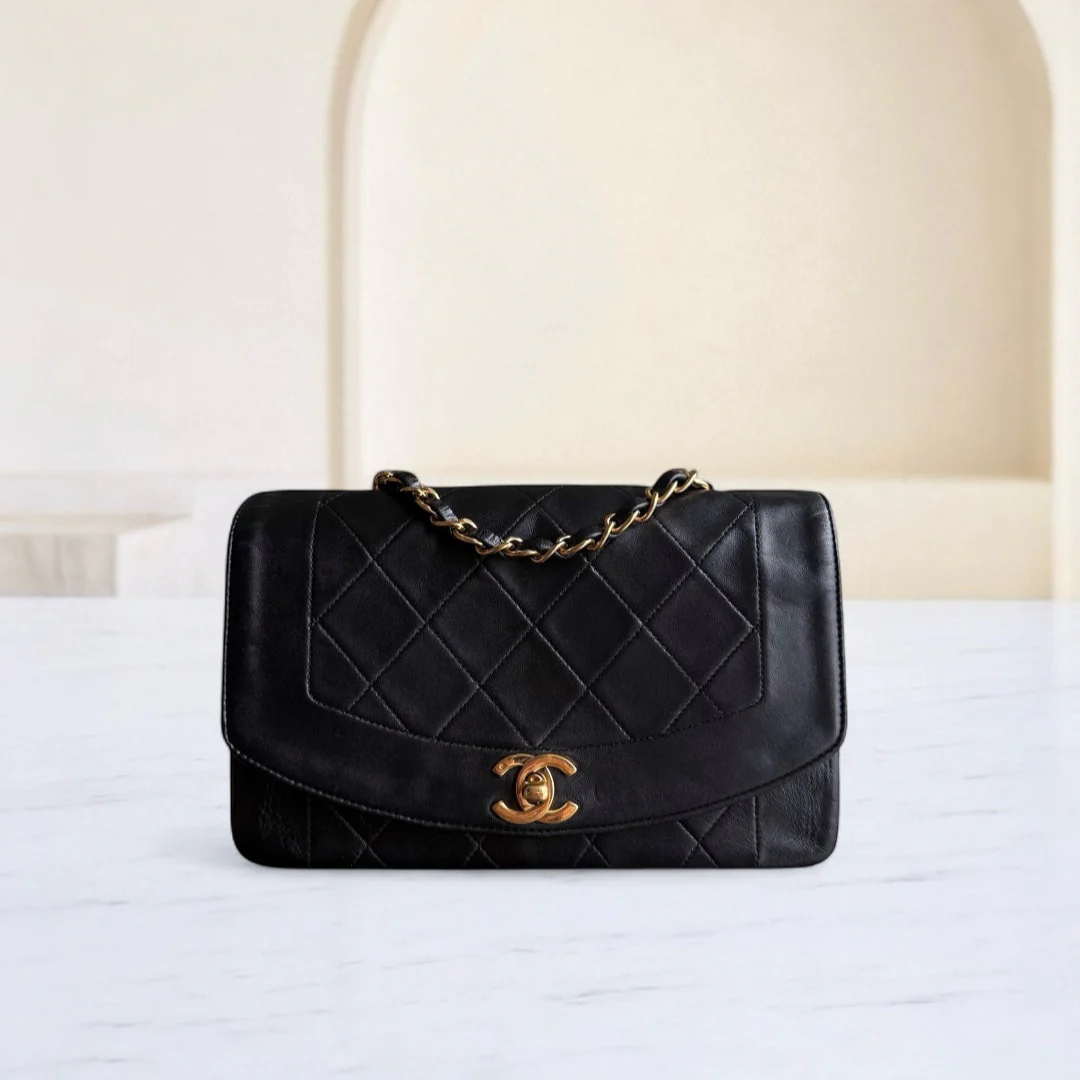 Chanel Diana Vintage - Quilted Lambskin Black Gold Hardware Series 2