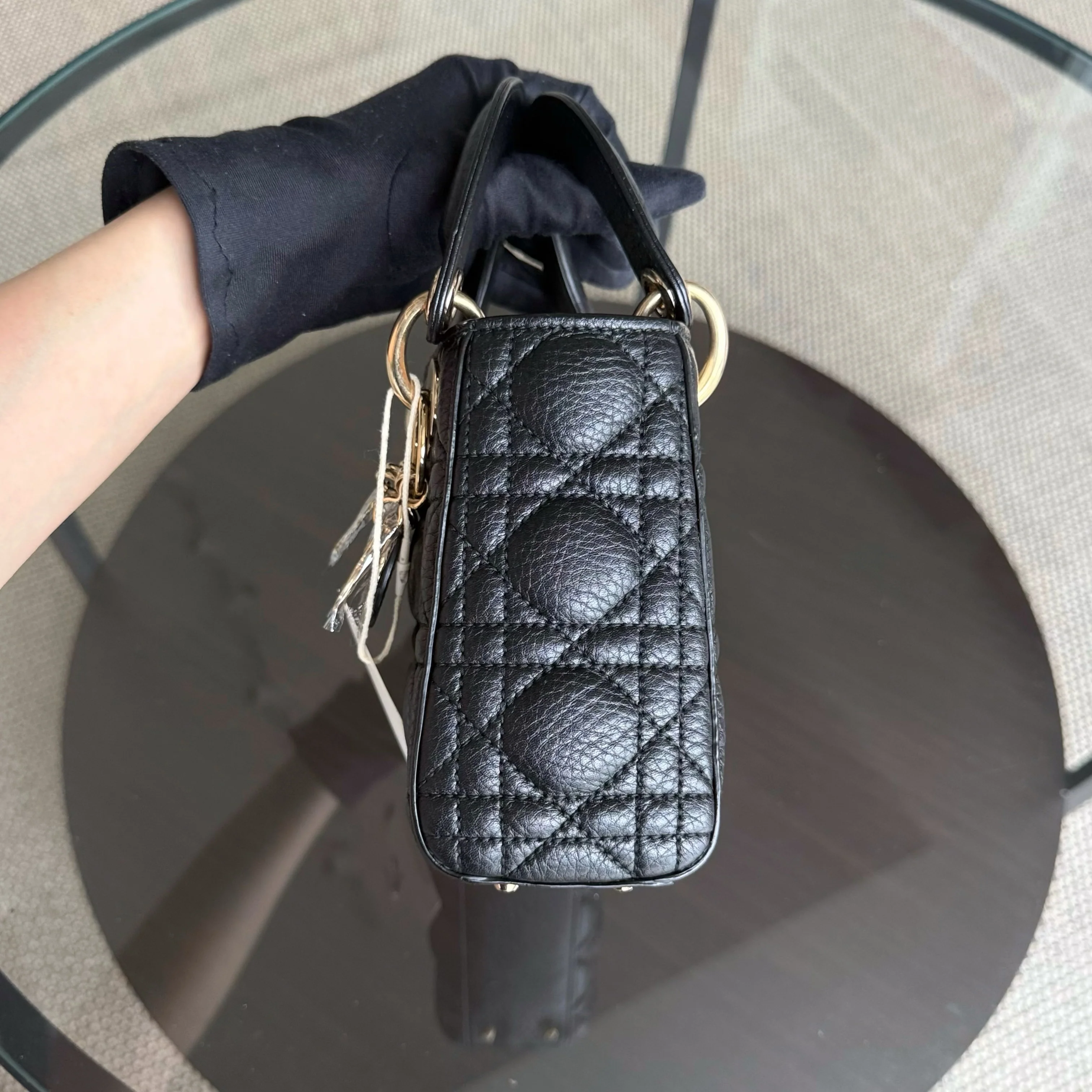 Dior Lady Mini - Cannage Grained Calfskin Black Gold Hardware