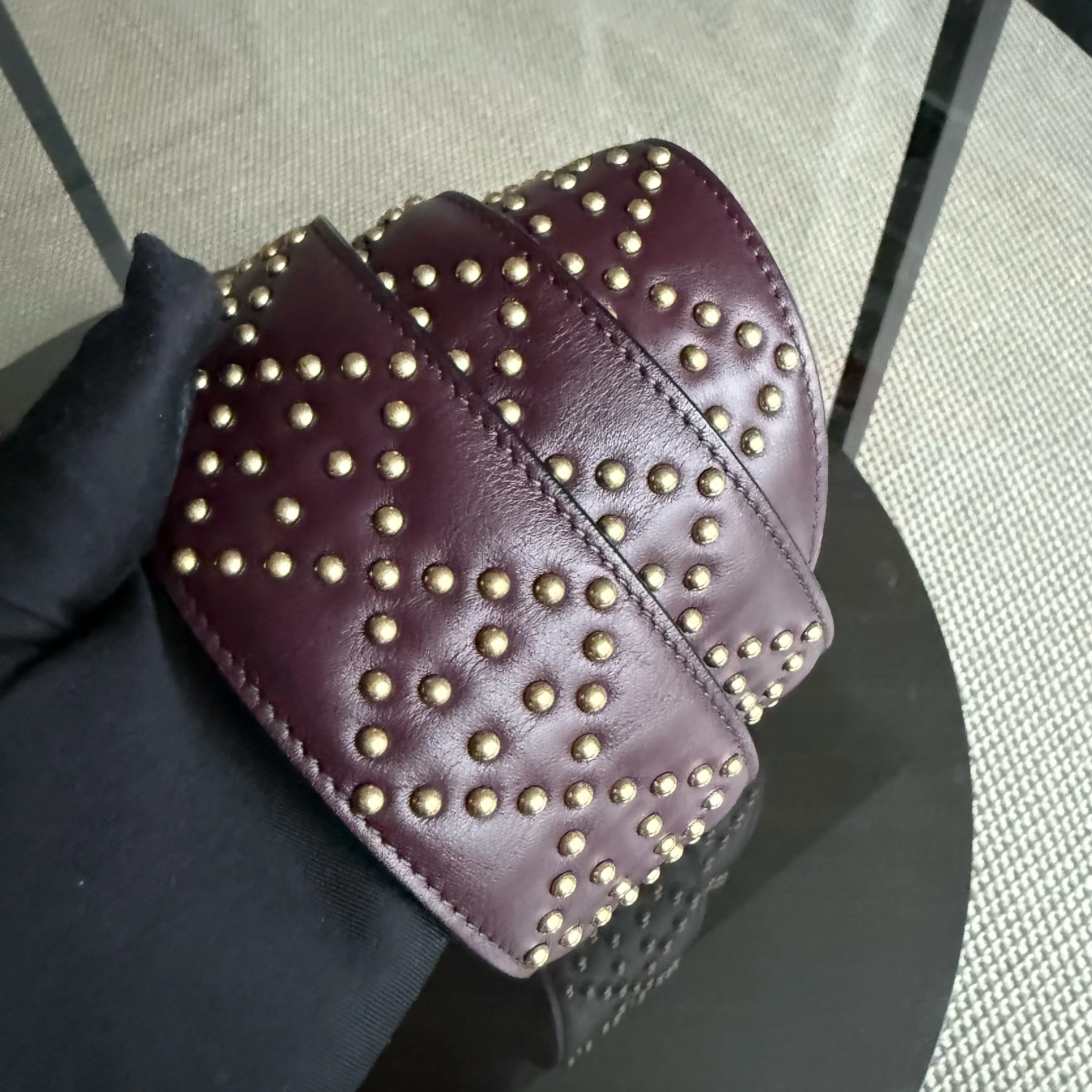 Dior Lady Medium Flap - Studded Cannage Calfskin Burgundy Red Gold Hardware