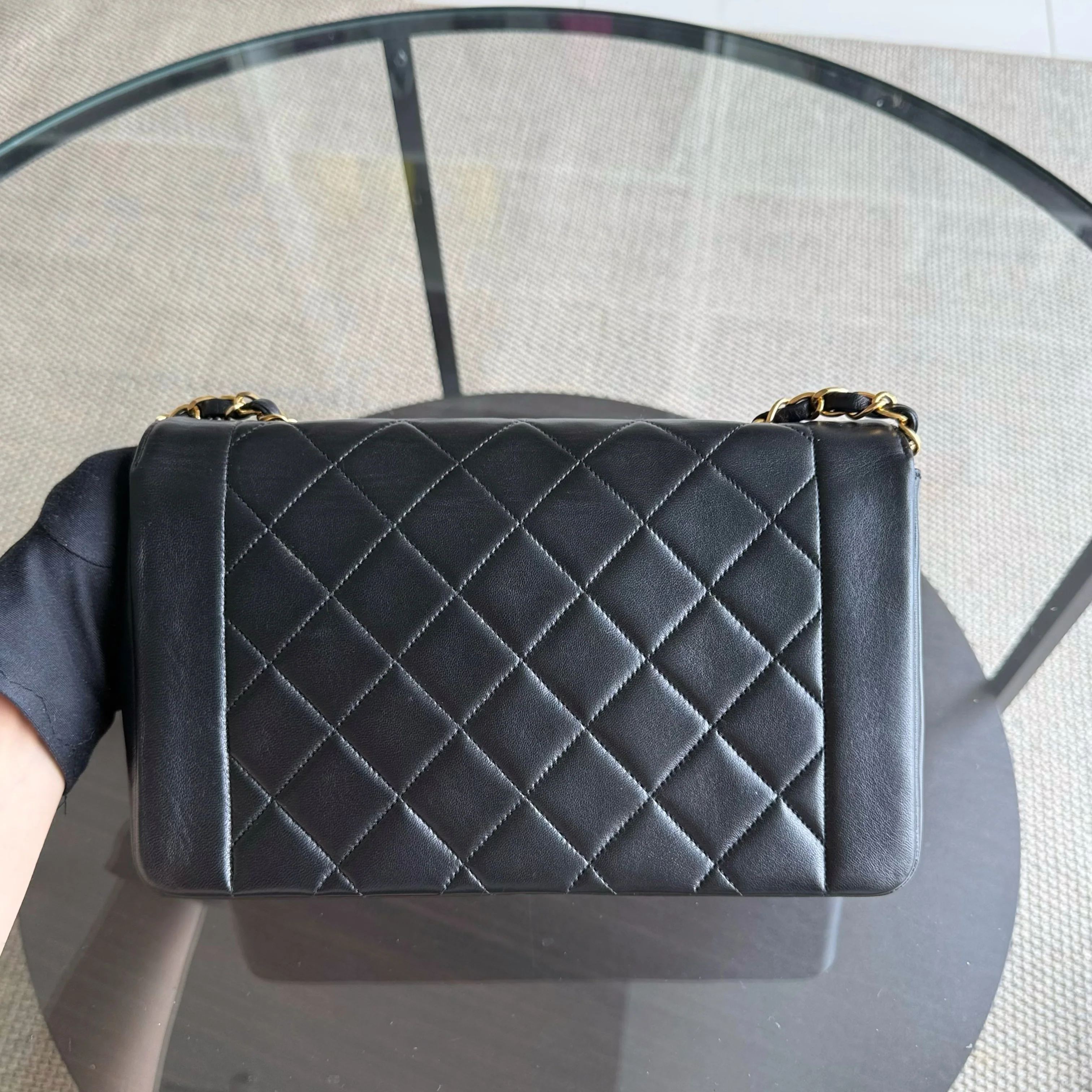 Chanel Diana Medium Vintage - Quilted Lambskin Black Gold Hardware Series 2