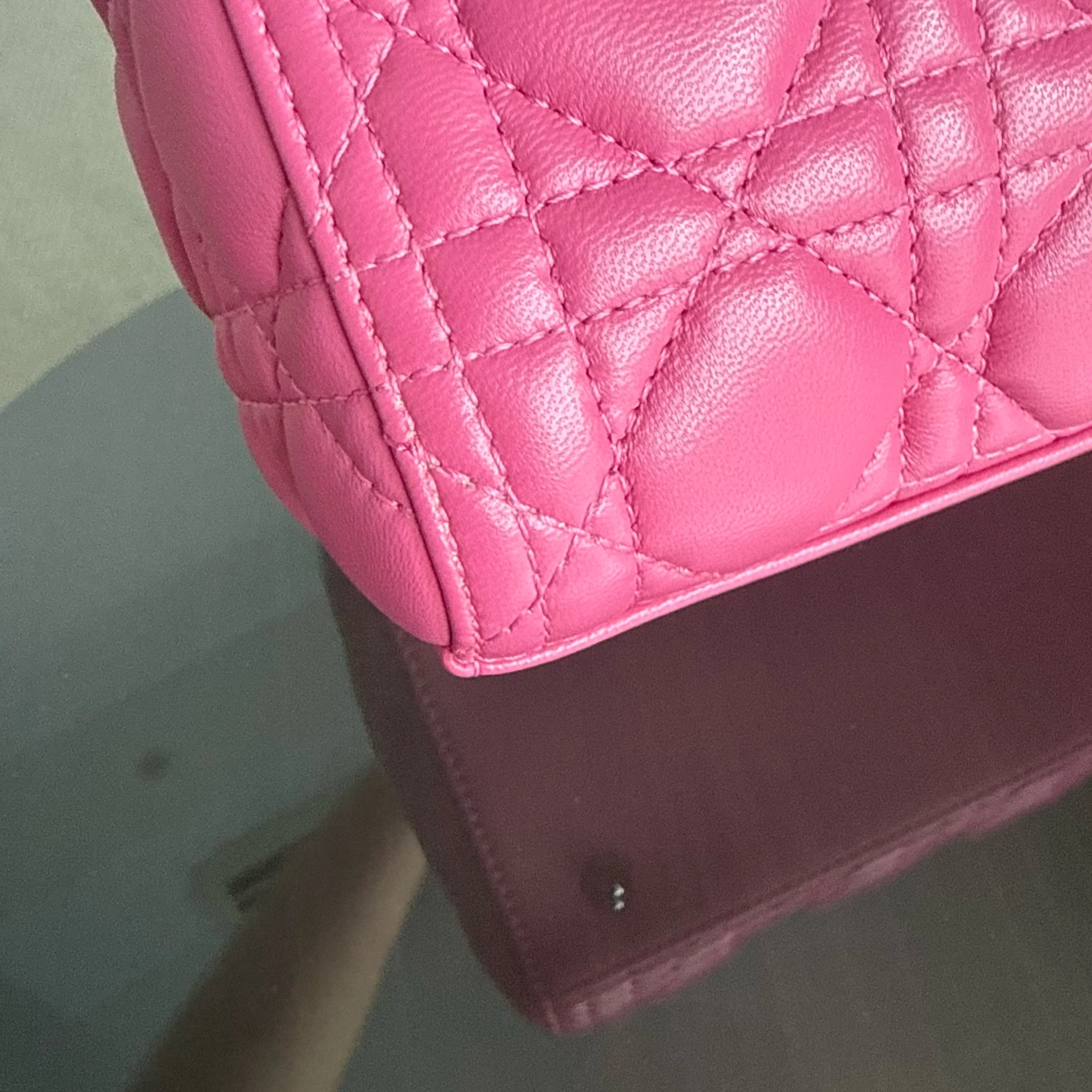 Dior Lady Medium - Cannage Lambskin Barbie Pink Silver Hardware Strap