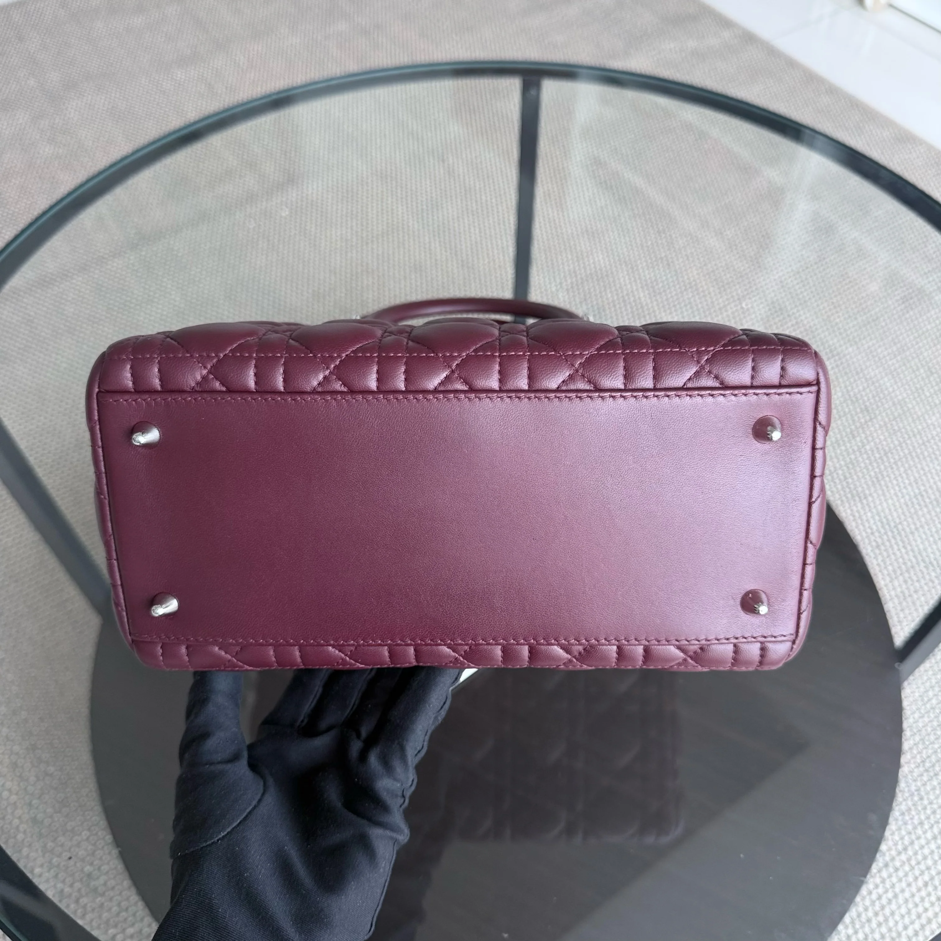 Dior Lady Medium - Cannage Lambskin Burgundy Silver Hardware