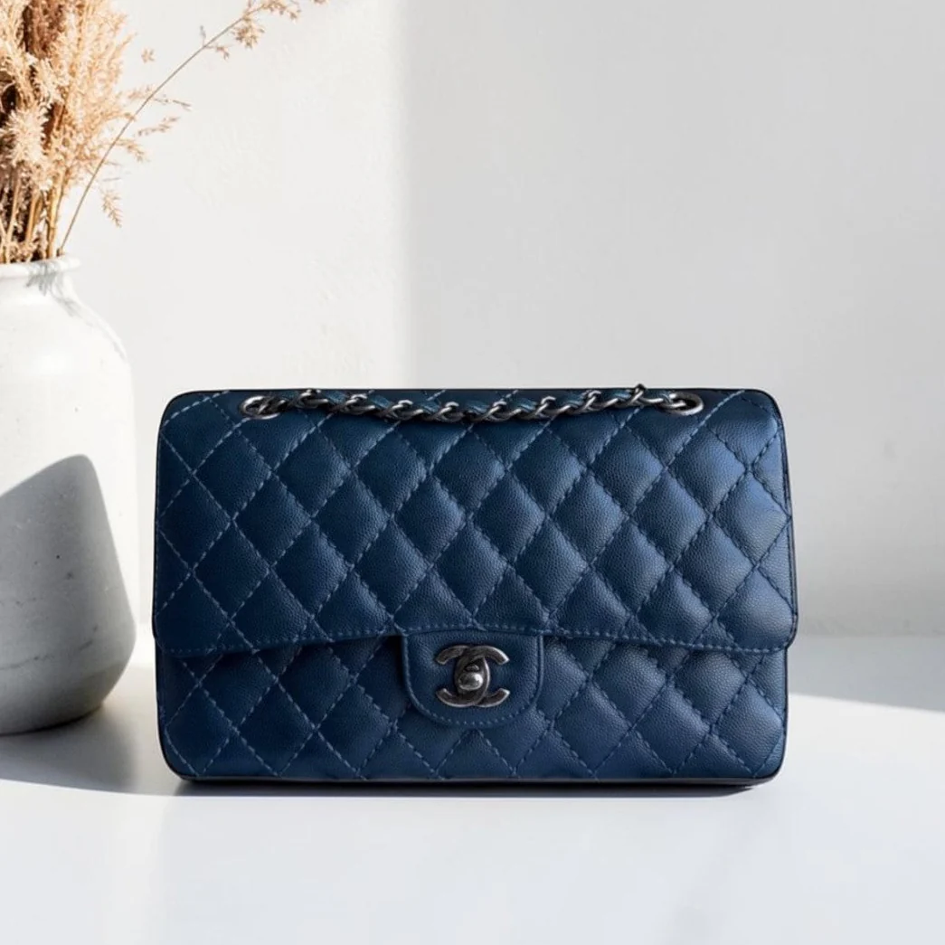Chanel Classic Flap Medium - Caviar 25CM Quilted Dark Blue Silver Hardware Series 23