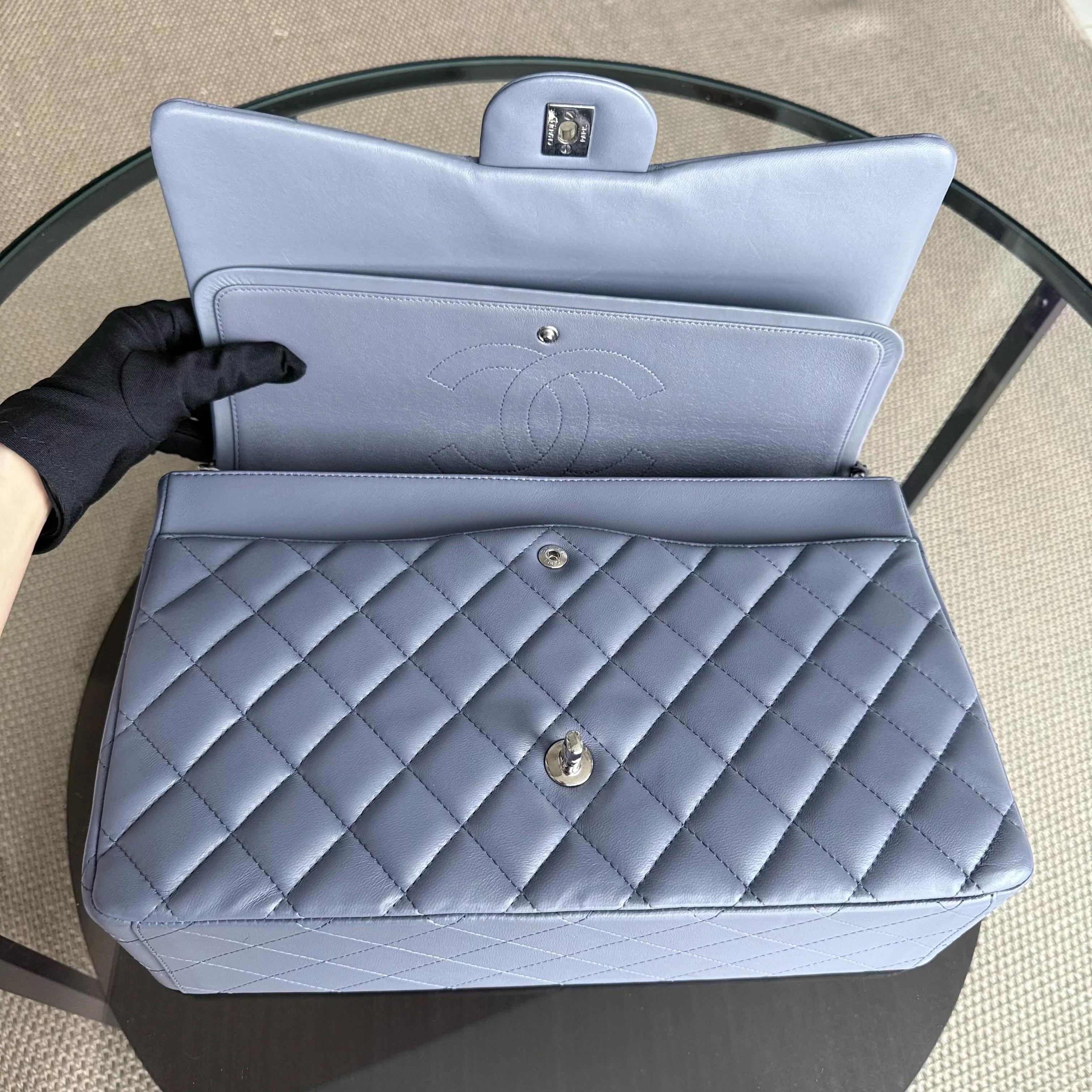 Chanel Classic Flap Maxi - Double Flap Quilted 34CM Lambskin Light Violet Purple Series 15