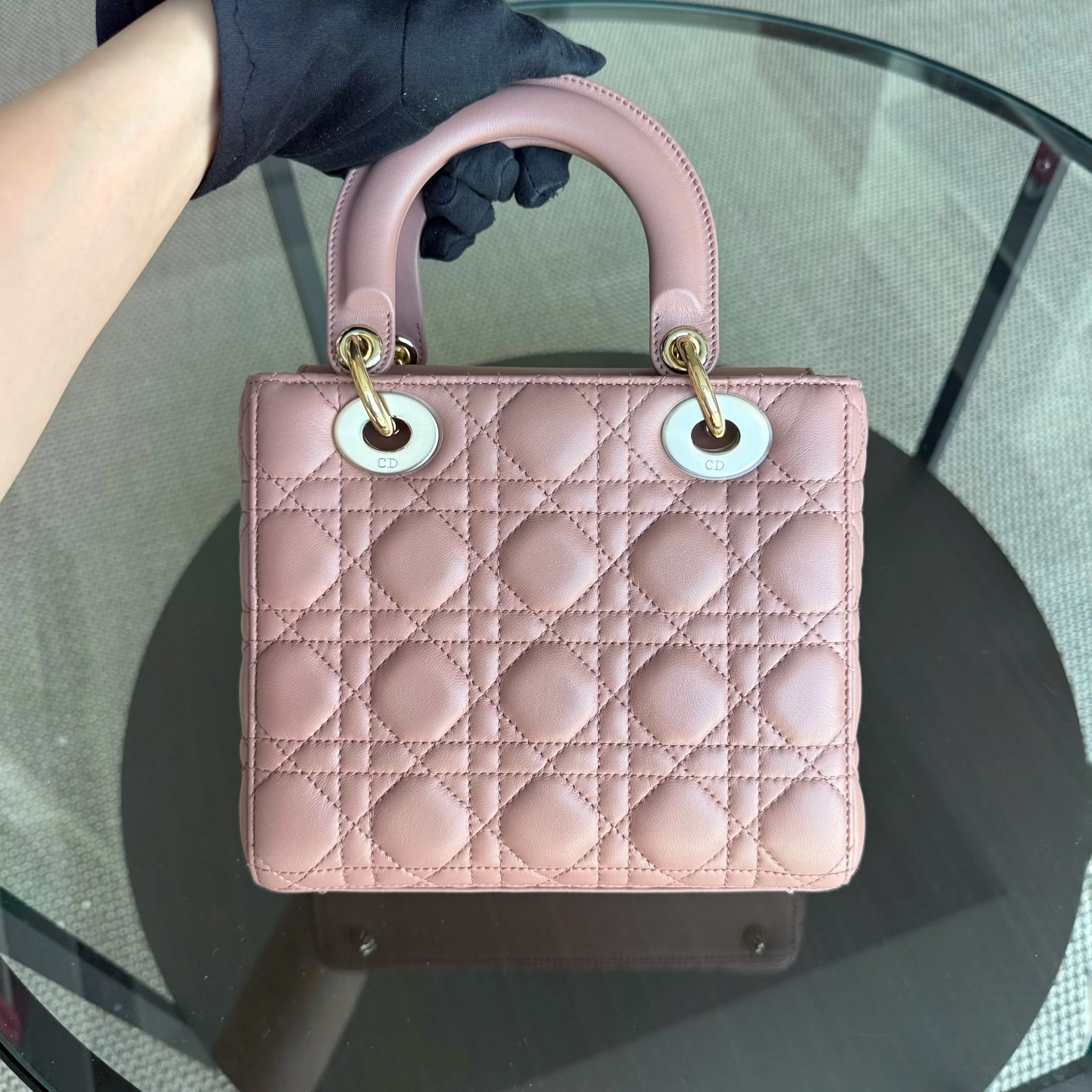 Dior Lady Small Flap - Cannage Lambskin Blush Pink Gold Hardware