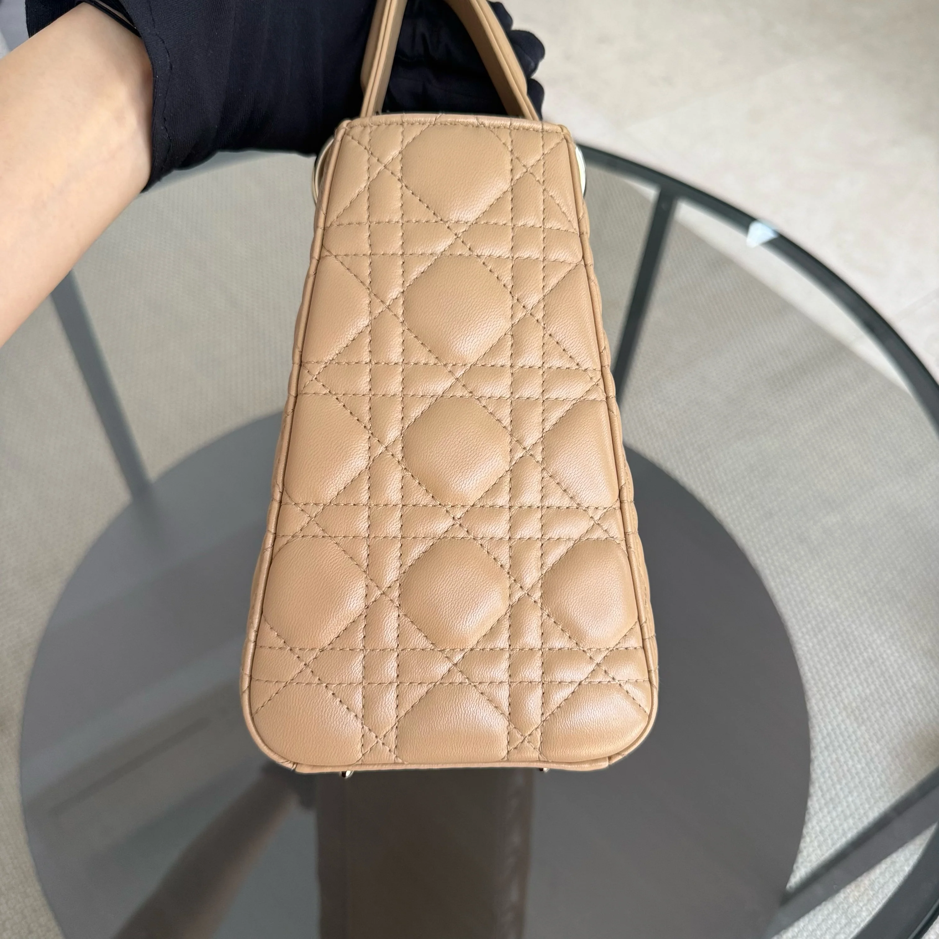 Dior Lady Medium - Cannage Lambskin Beige Brown Gold Hardware Strap