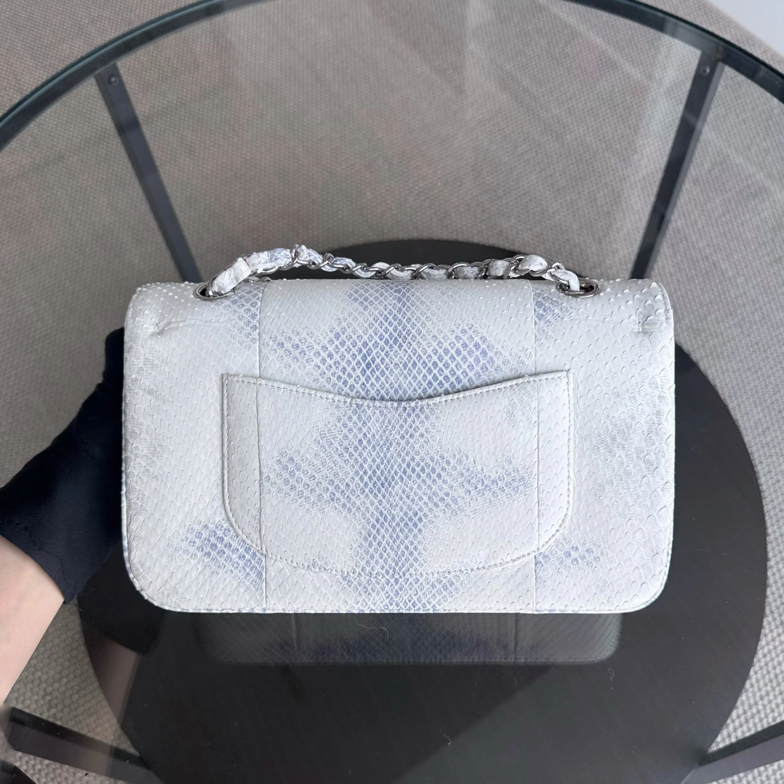 Chanel Classic Flap Medium - Python 25CM Quilted White Silver Hardware Series 23