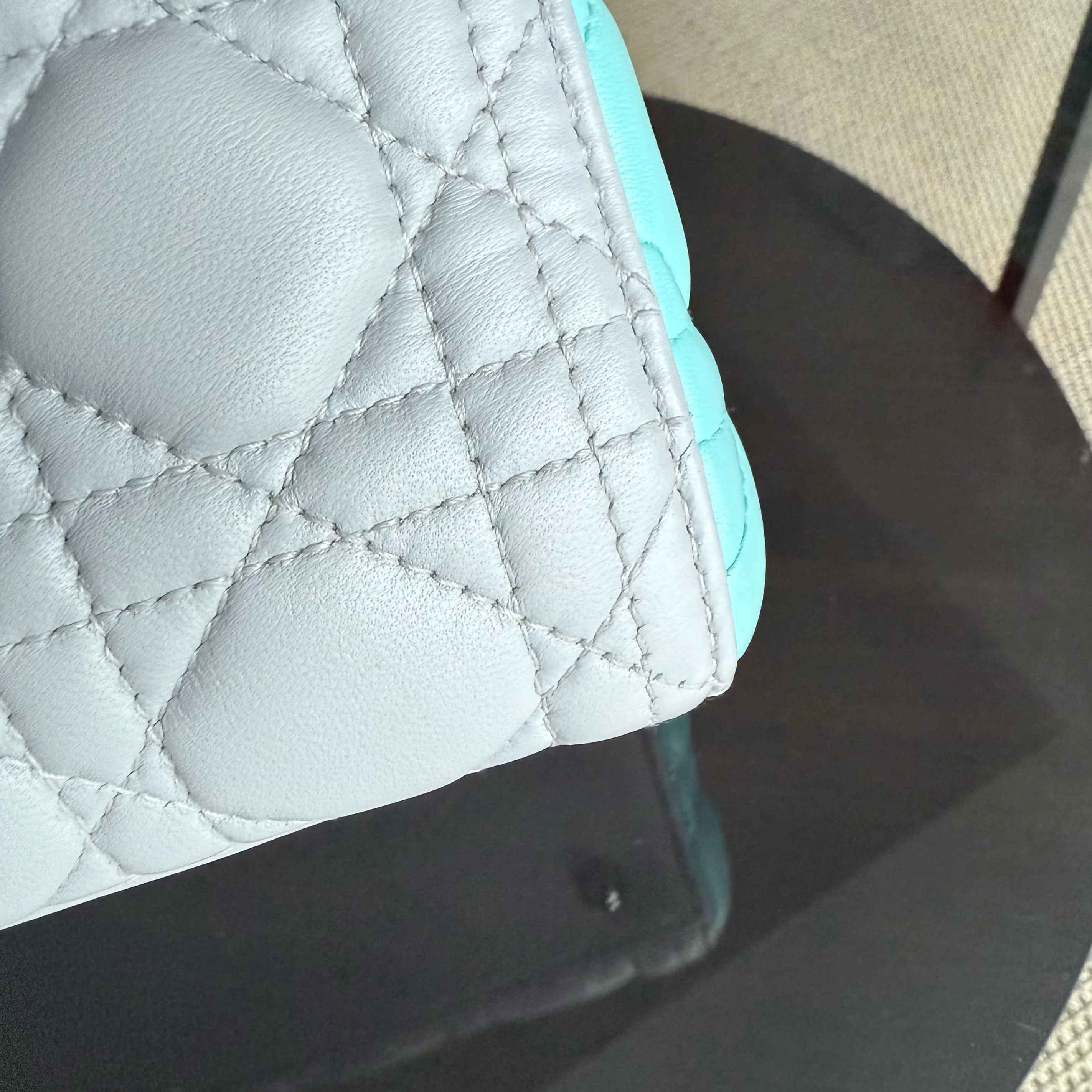 Dior Lady Medium - Cannage Lambskin Bi-Color Cyan Grey Gray Silver Hardware