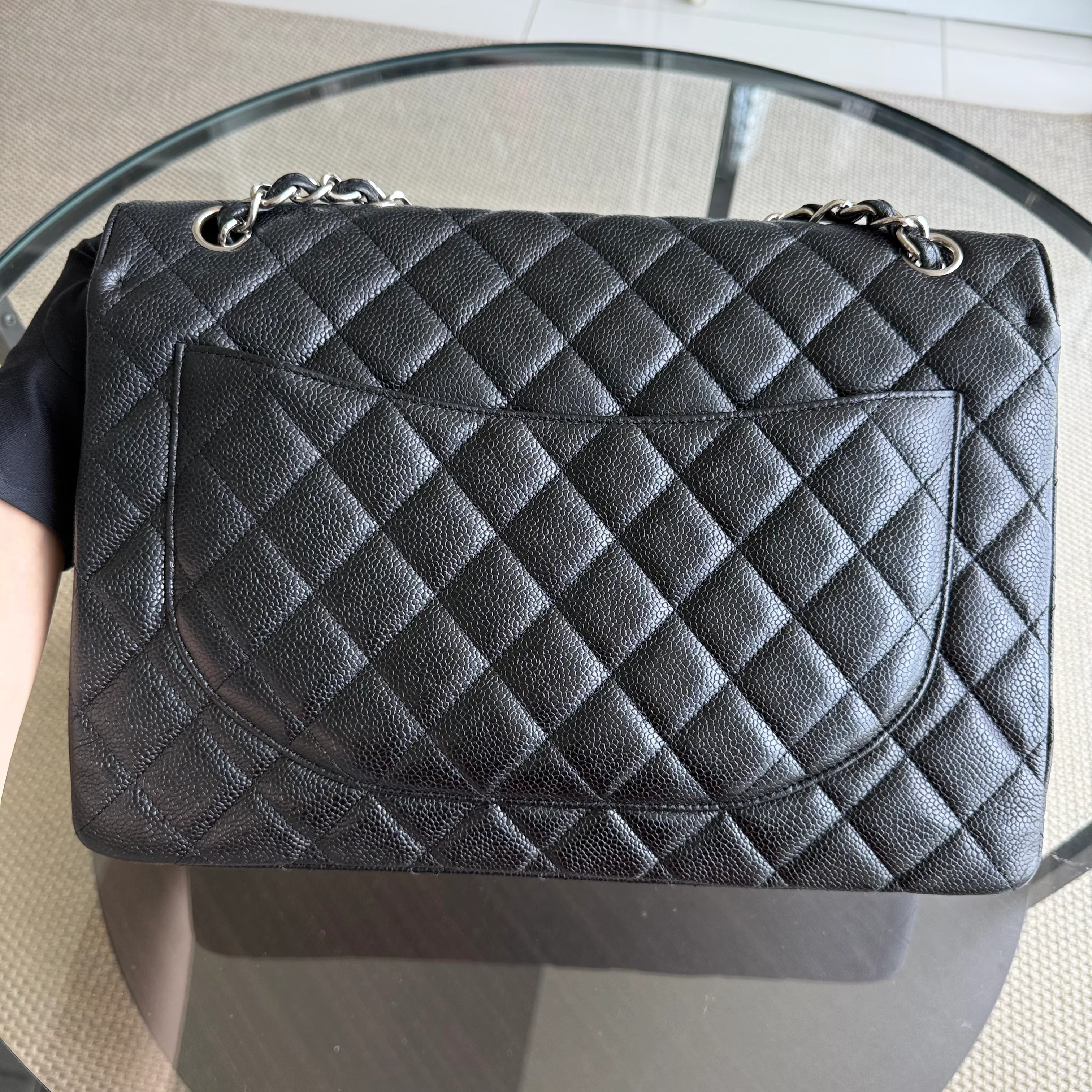 Chanel Classic Flap Maxi - Caviar 33CM Single Flap Quilted Black Silver Harware Series 13