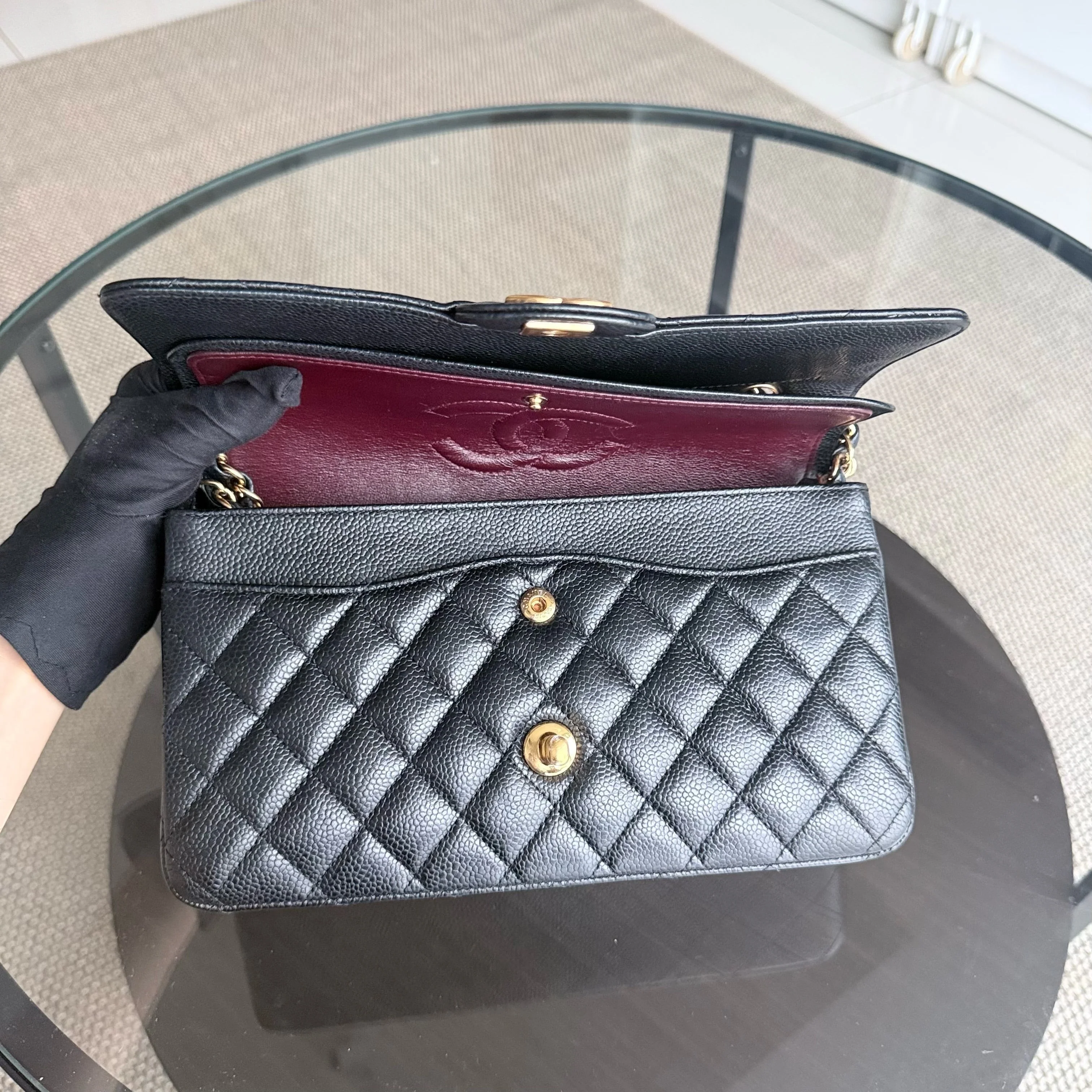 Chanel Classic Flap Medium - Caviar 25CM Quilted Grained Calfskin Black Gold Hardware Series 25