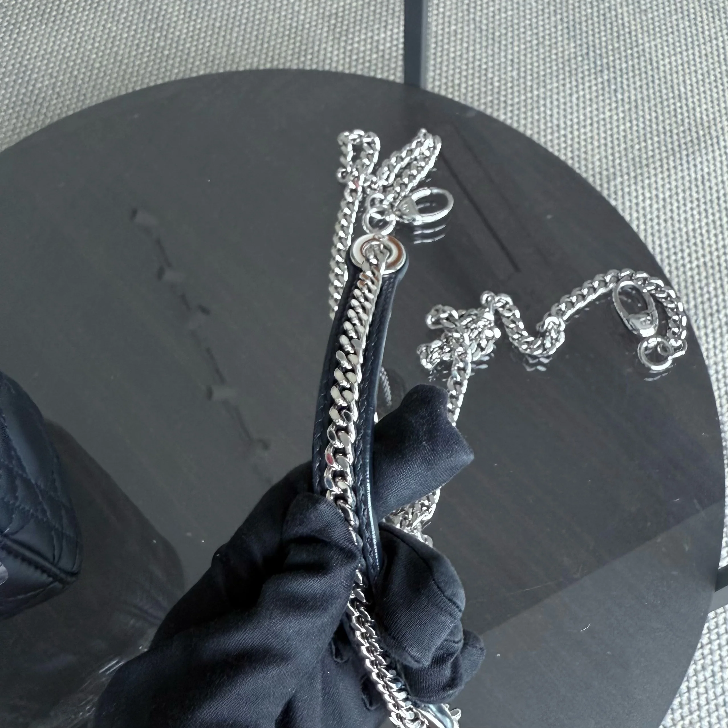 Dior Lady Mini - Cannage Lambskin Midnight Blue Silver Hardware Chain Strap