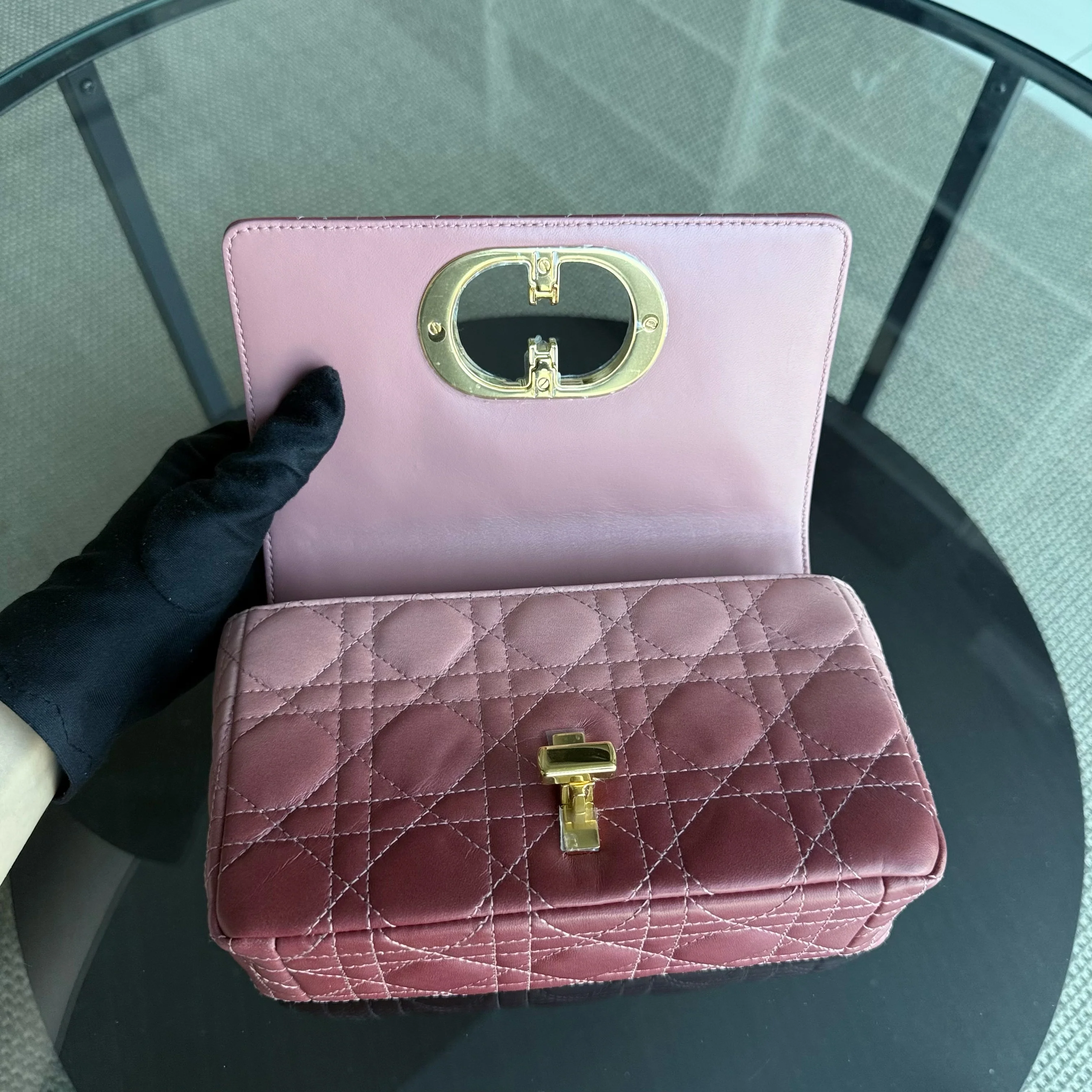 Dior Caro Small - Cannage Calfskin Bicolor Pink Gold Hardware 20CM