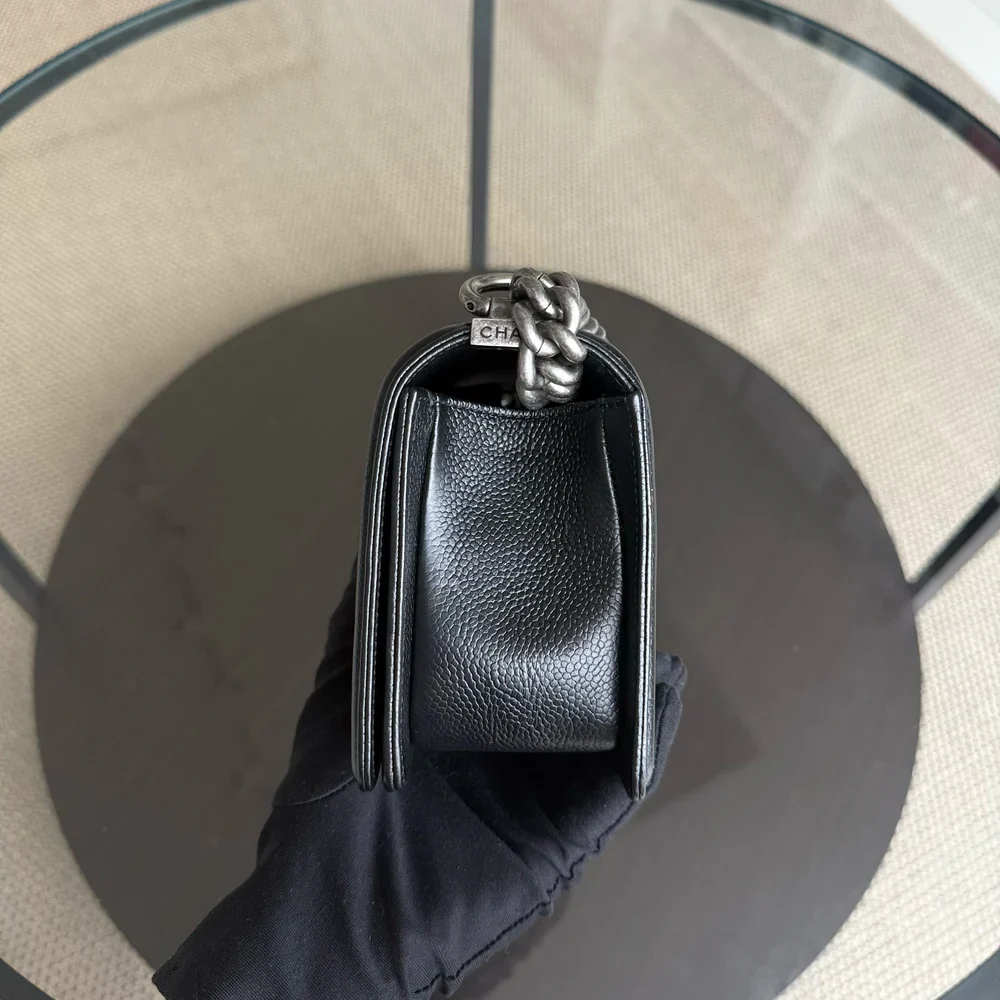 Chanel Boy Small - Caviar 20CM Chevron Grained Calfskin Black Leboy Ruthenium Sliver Hardware Series 28