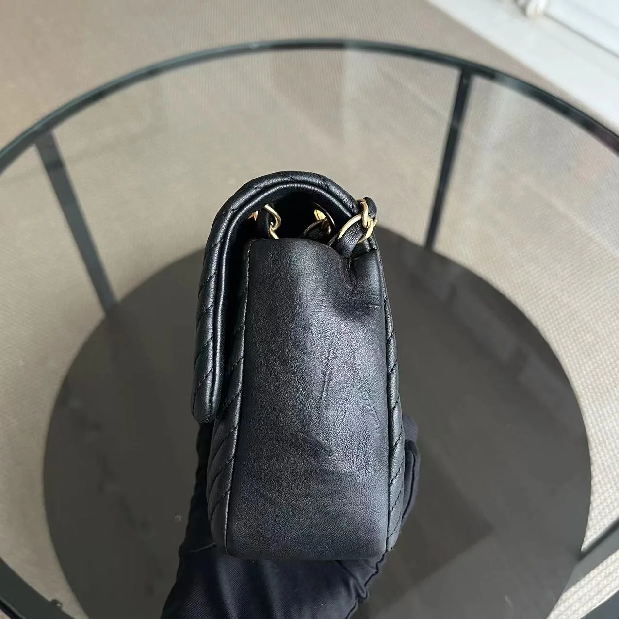 Chanel Herringbone - Medium Seasonal Flap Black Aged Calfskin Golden Hardware Series 19