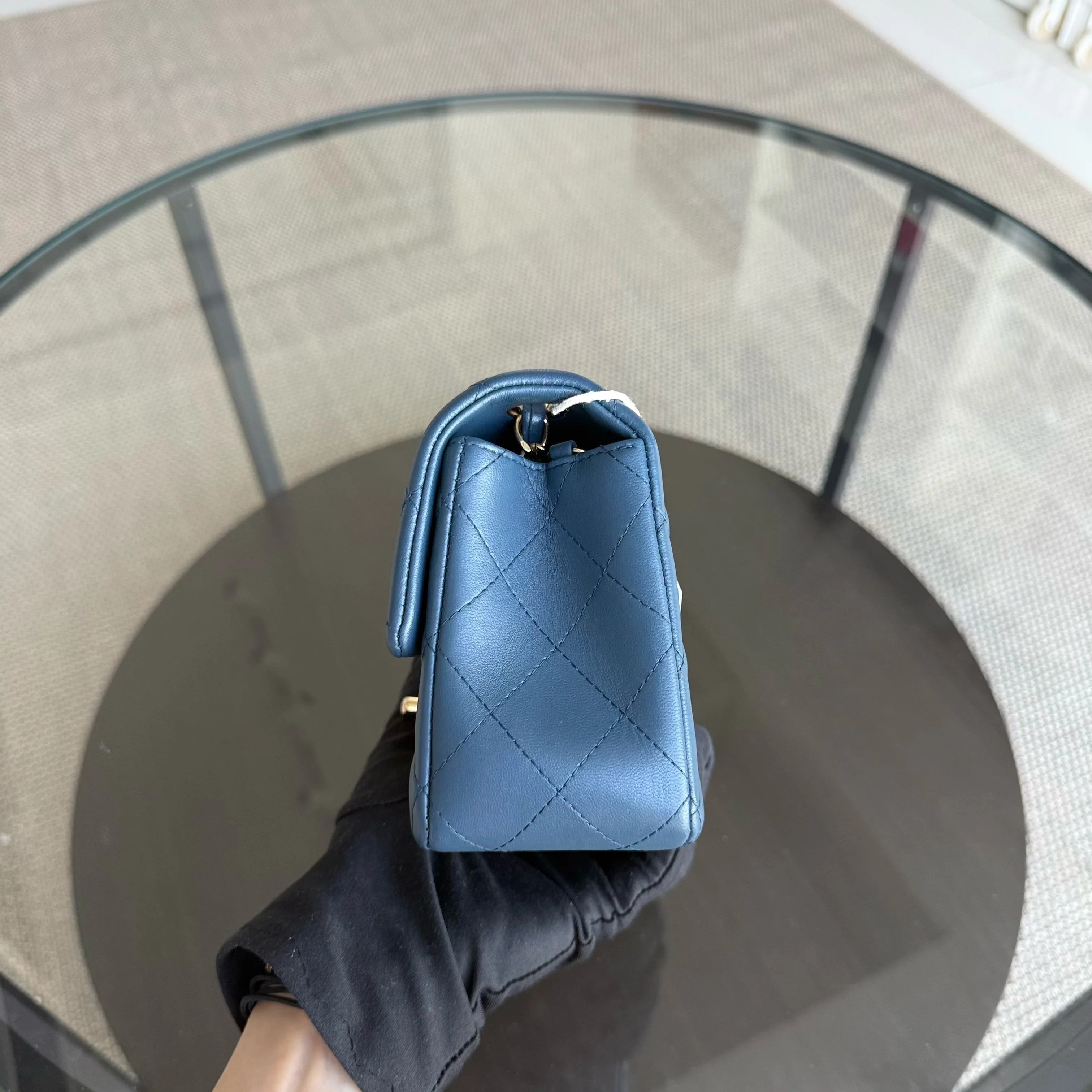 Chanel Lambskin Mini Rectangle Classic Flap - 20CM Quilted Blue Golden Hardware Series 23