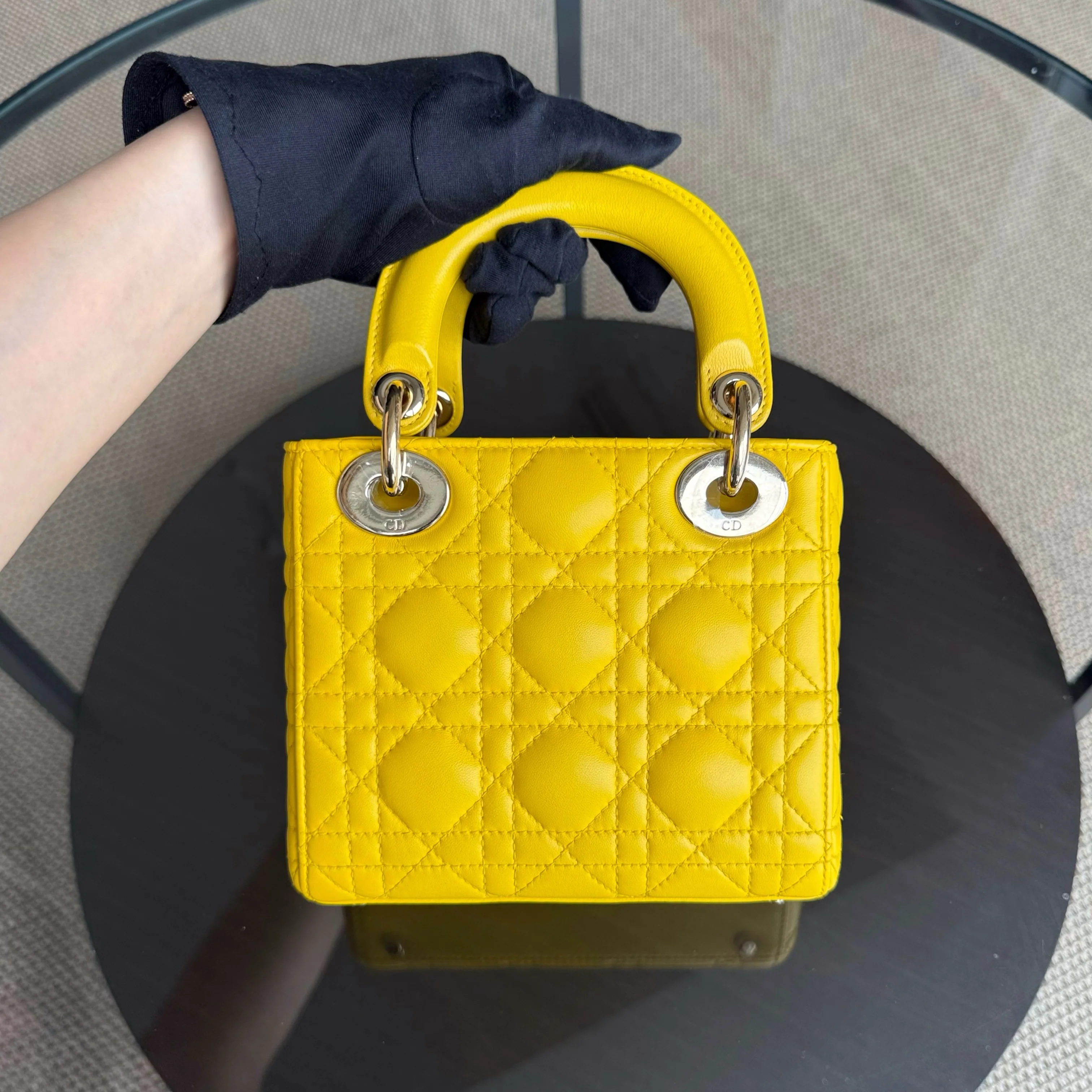 Dior Lady Mini - Cannage Lambskin Yellow Gold Hardware Adjustable Strap
