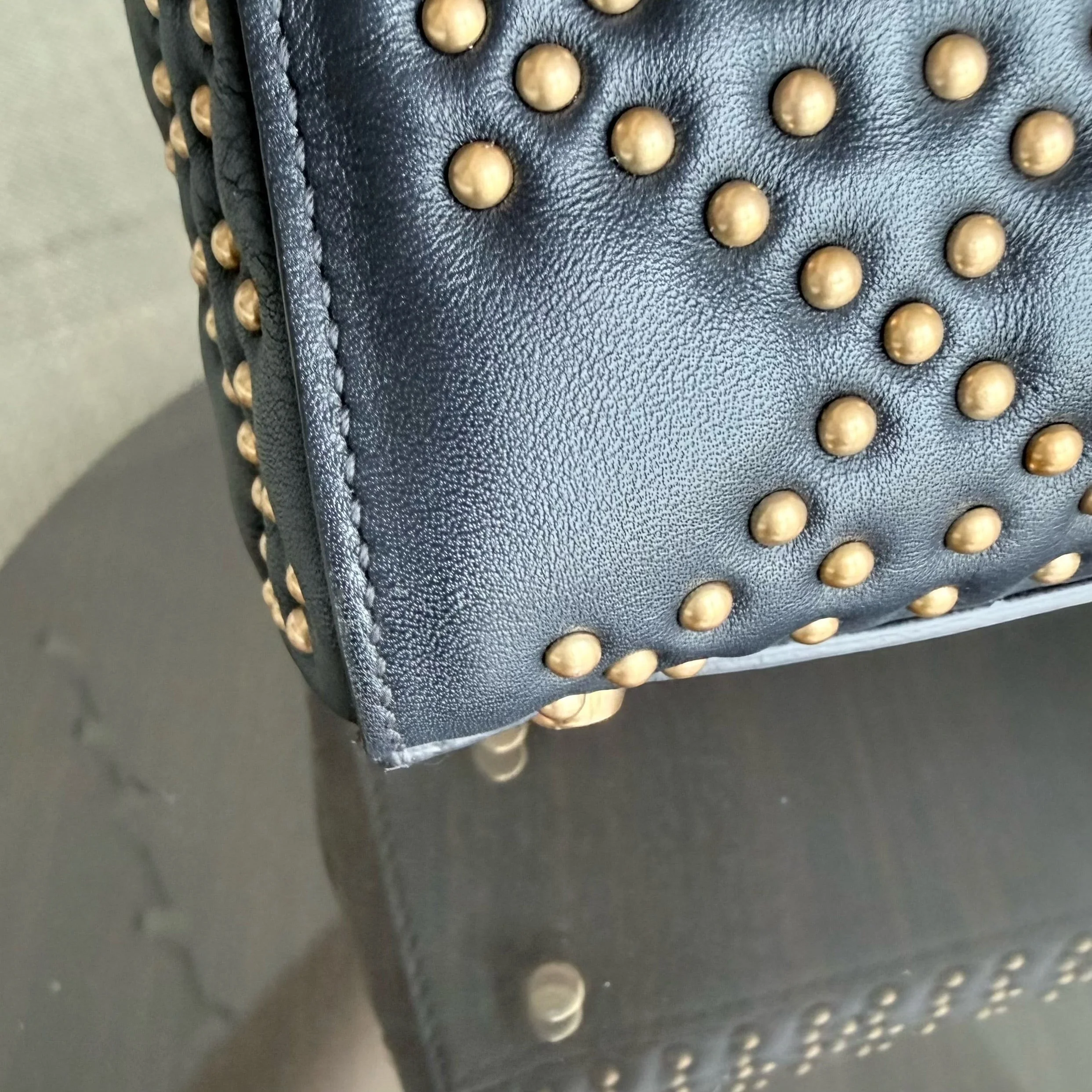 Dior Lady Small Flap - Cannage Calfskin Studded Black Gold Hardware