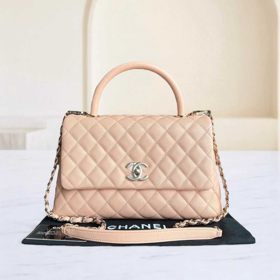 Chanel Coco Handle Medium - Caviar Quilted Grained Calfskin Beige Gold Hardware Series 31