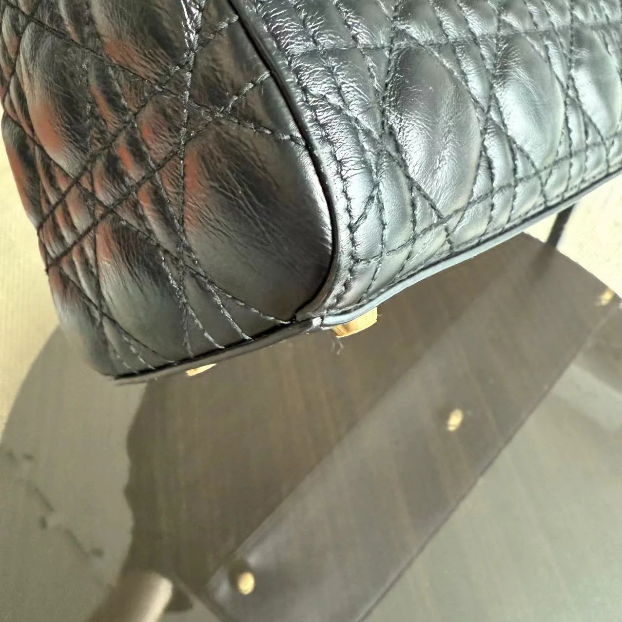 *Flap, Calfskin* Dior Lady Large - Cannage Calfskin Black Golden Hardware