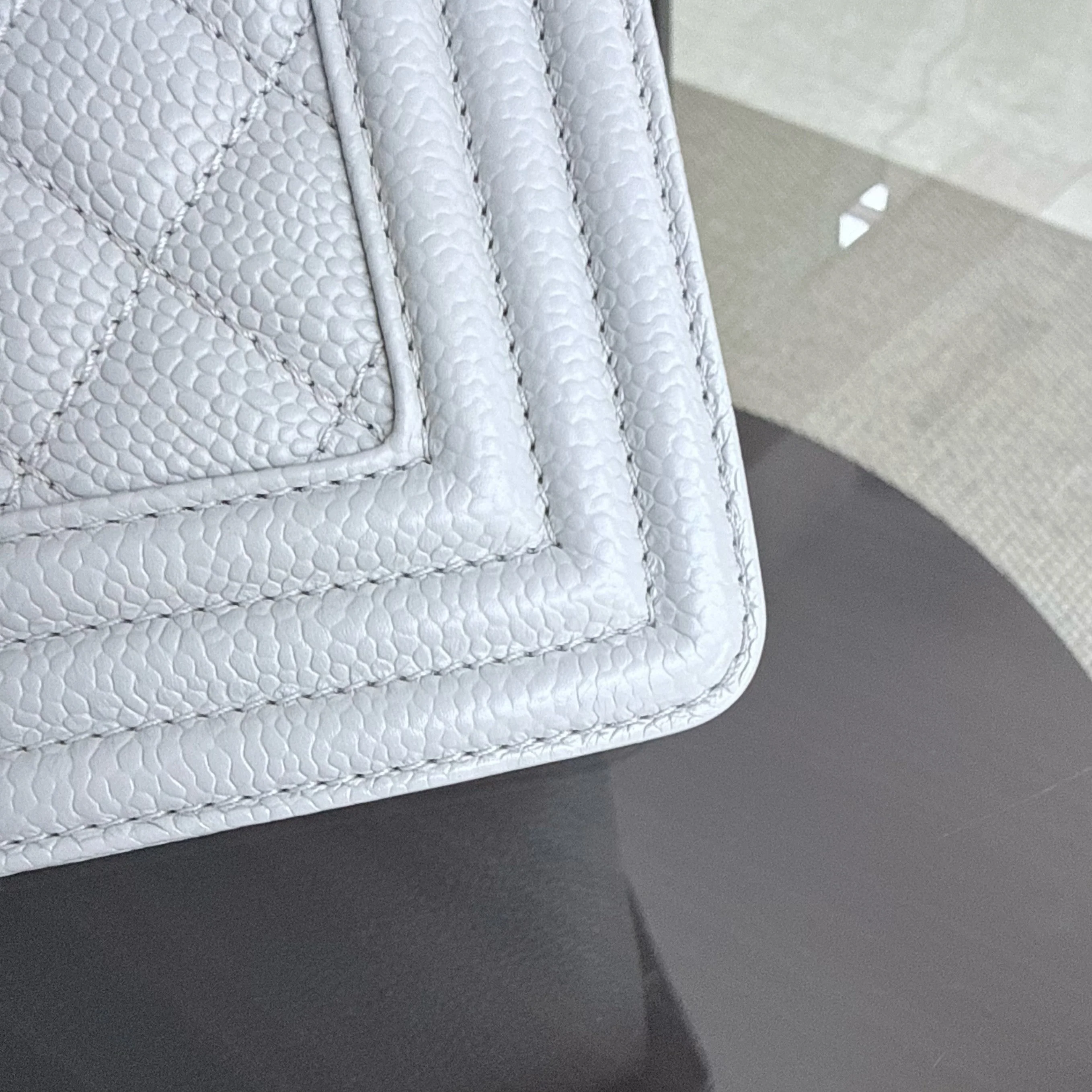 Chanel Boy New Medium - 28CM Quilted Caviar Grey Gray Gold Hardware Series 28