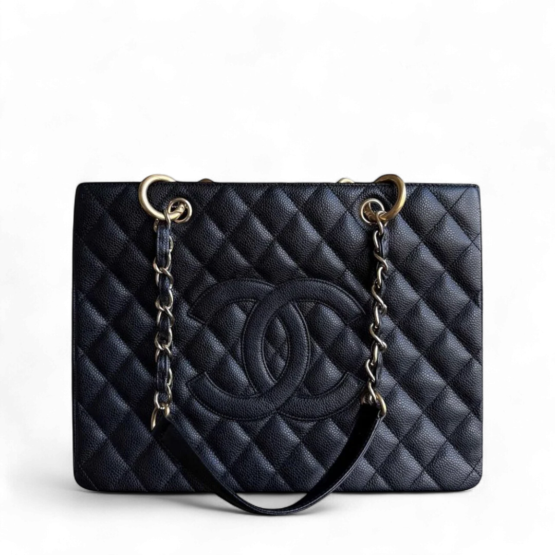 Chanel GST Grand Shopping Tote - Caviar Quilted Grained Calfskin Black Gold Hardware Series 13
