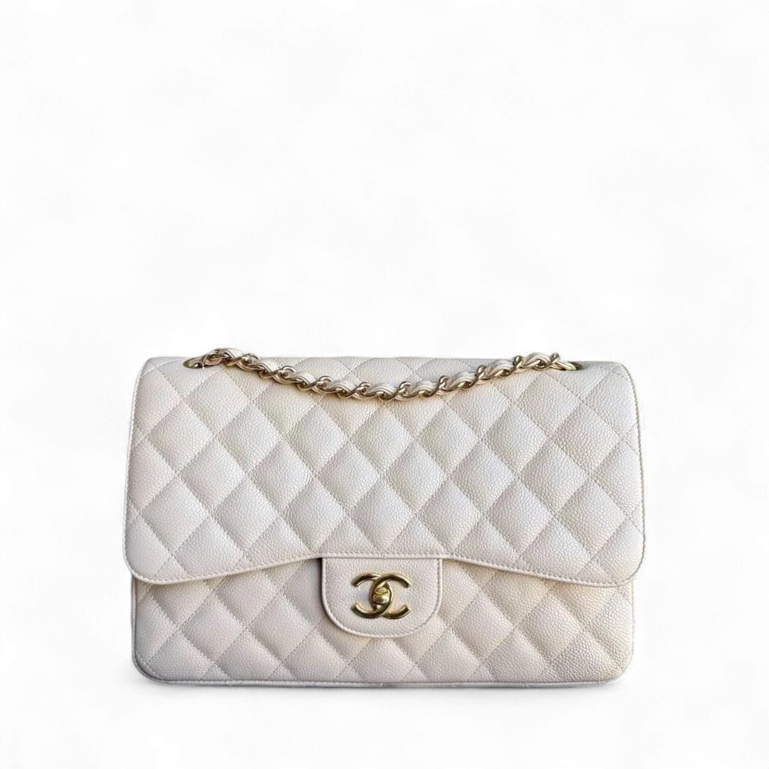 Chanel Classic Flap Jumbo - Caviar Quilted Double Flap Light Beige Gold Hardware