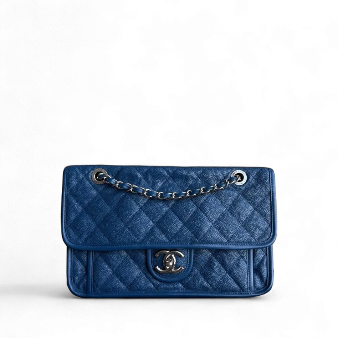 Chanel French Riviera - Caviar Quilted Grained Calfskin Blue Silver Hardware Series 15