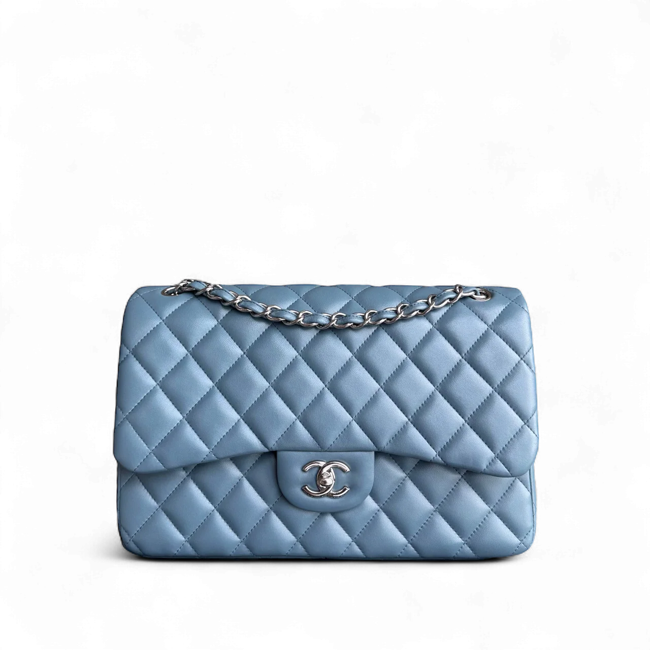Chanel Classic Flap Jumbo - 30CM Lambskin Double Flap Blue Silver Hardware Series 17